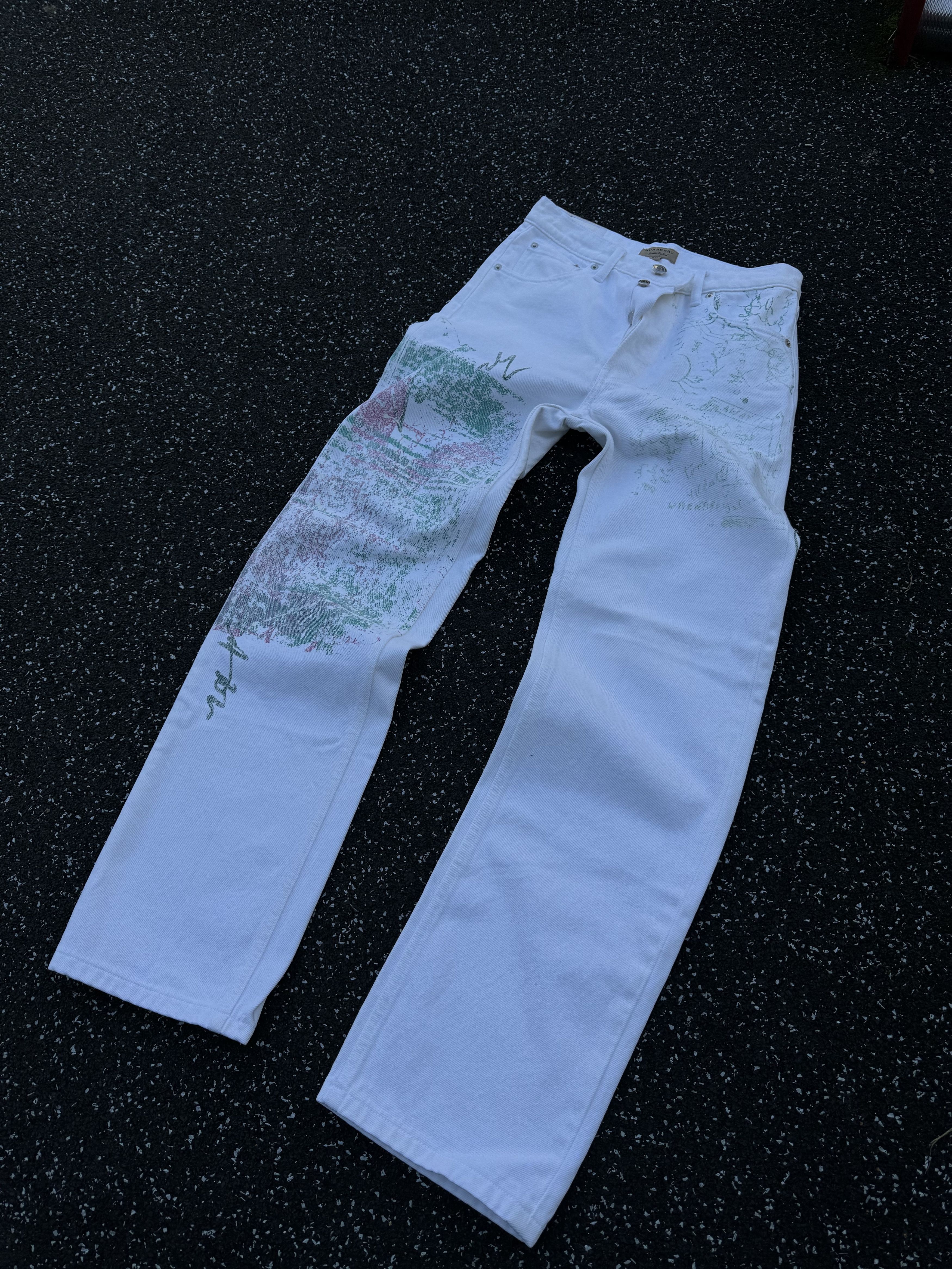 Burberry Burberry Rare Printed White Jeans Size 27" / US 4 / IT 40 - 1 Thumbnail