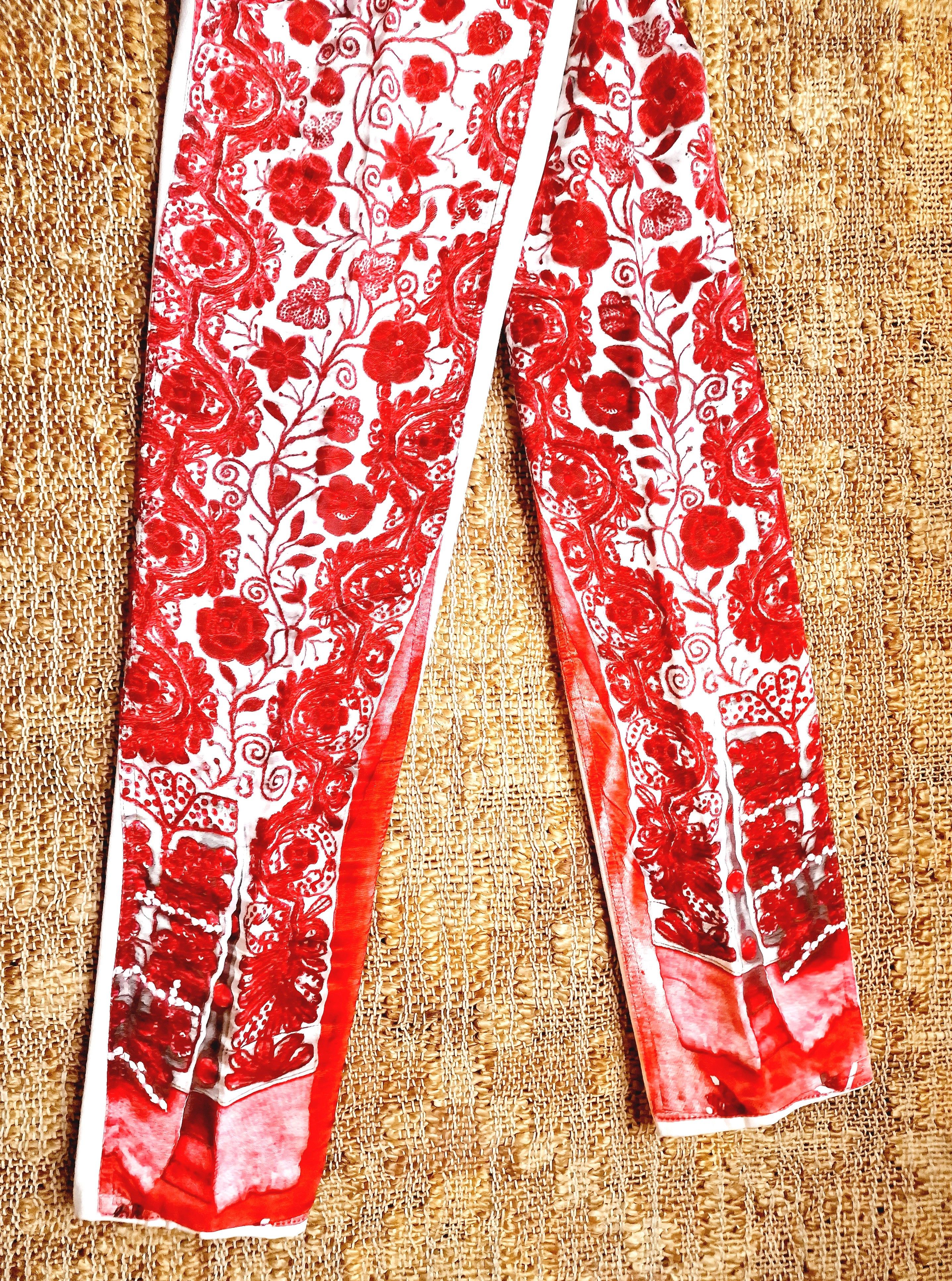 image of Jean Paul Gaultier Trompe L'oeil Optical Illusion Pants in Red White, Women's (Size 27)