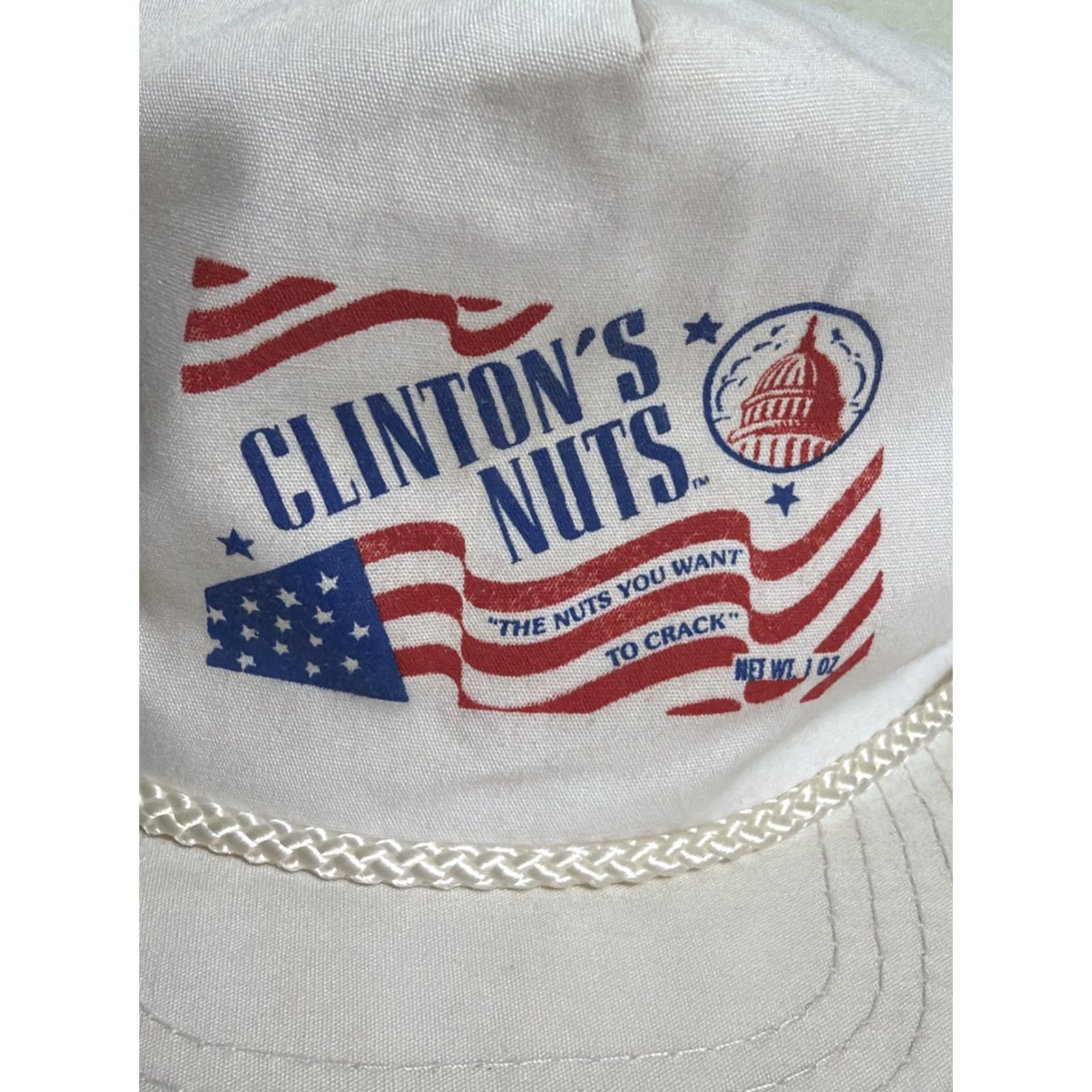 Vintage VINTAGE Clinton’s Nuts Strapback Hat White Adjustable Baseball Cap Men One Size 90s Politics Size ONE SIZE - 3 Thumbnail