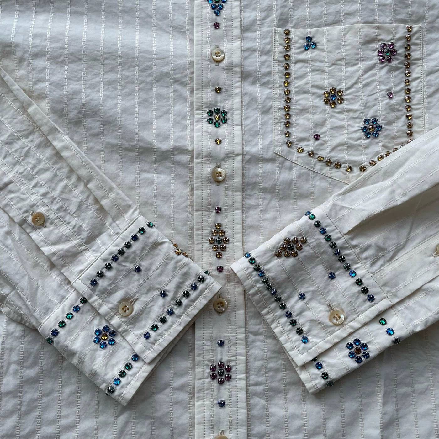 Gucci Gucci Crystal-Embroidered Ivory LS Shirt 39 Size US M / EU 48-50 / 2 - 3 Thumbnail