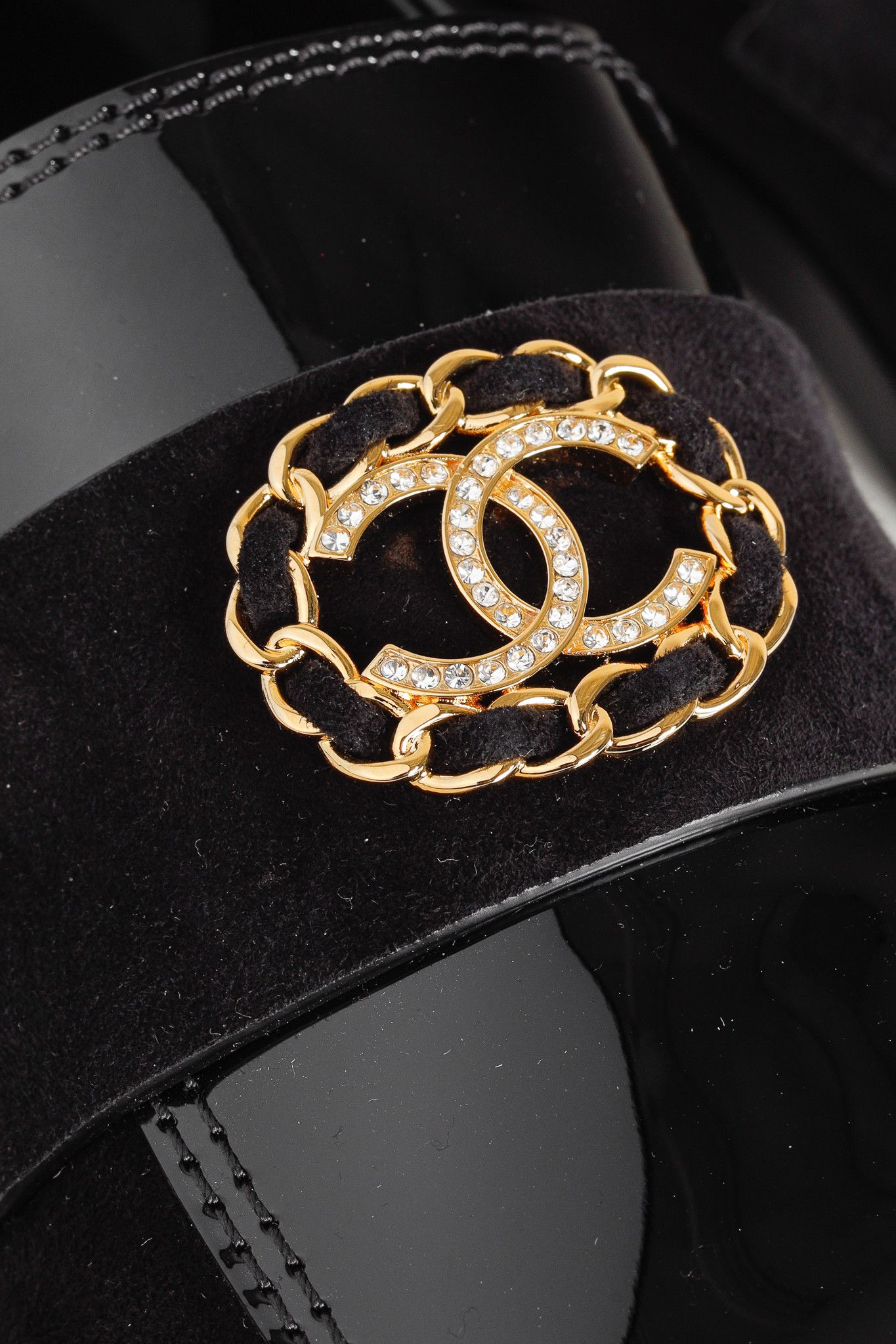 Chanel Chanel 22K Black Patent and Suede Crystal-CC Loafers Size US 8.5 / IT 38.5 - 7 Thumbnail