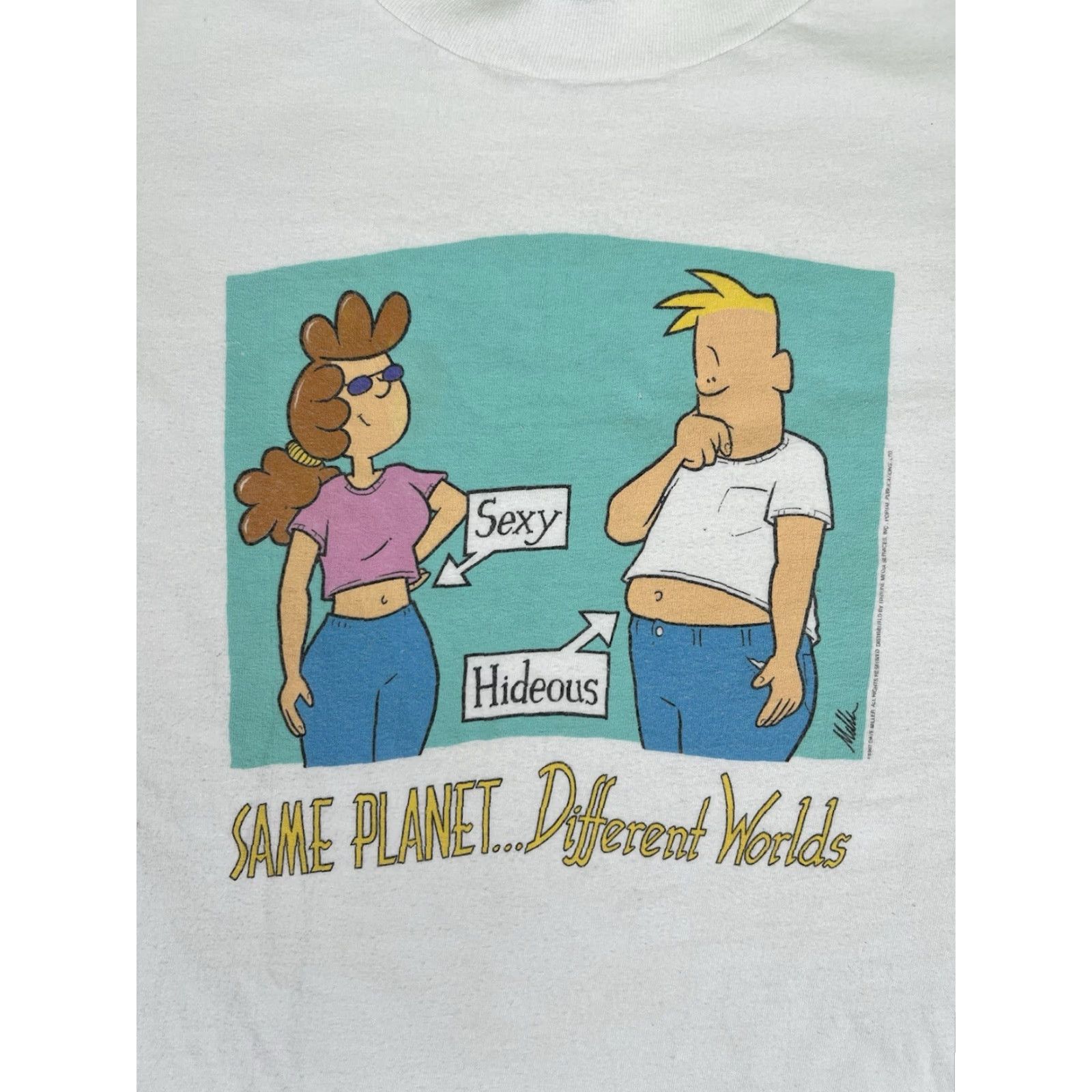 Hanes VINTAGE Hanes Dave Miller Comic T-Shirt XL “Same Planet Different World” Funny 90s Comics Men Short Sleeve Crew Neck White Cotton Size US XL / EU 56 / 4 - 2 Thumbnail