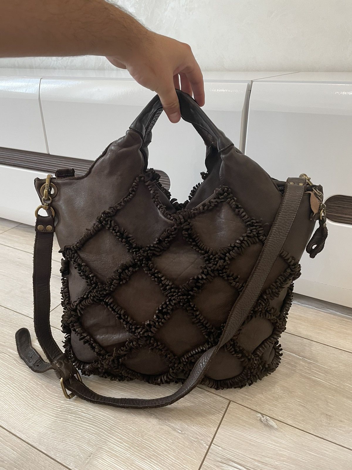 Leather × Vintage Errelleventidue Large Brown Fringed Made In Italy Size ONE SIZE - 4 Thumbnail