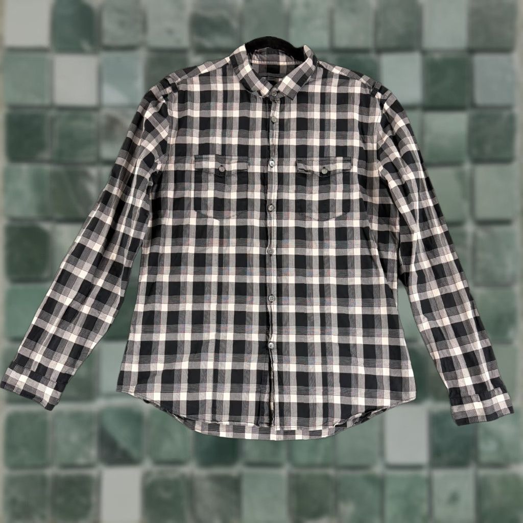 John Varvatos John Varvatos Button-Up Shirt Mens Large Black Plaid Long Sleeve 100% Cotton Size US L / EU 52-54 / 3 - 1 Thumbnail