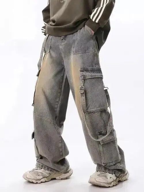 VIBE Cargo Multi Pocket Wide Leg Denim Jeans Size US 32 / EU 48 - 8 Thumbnail