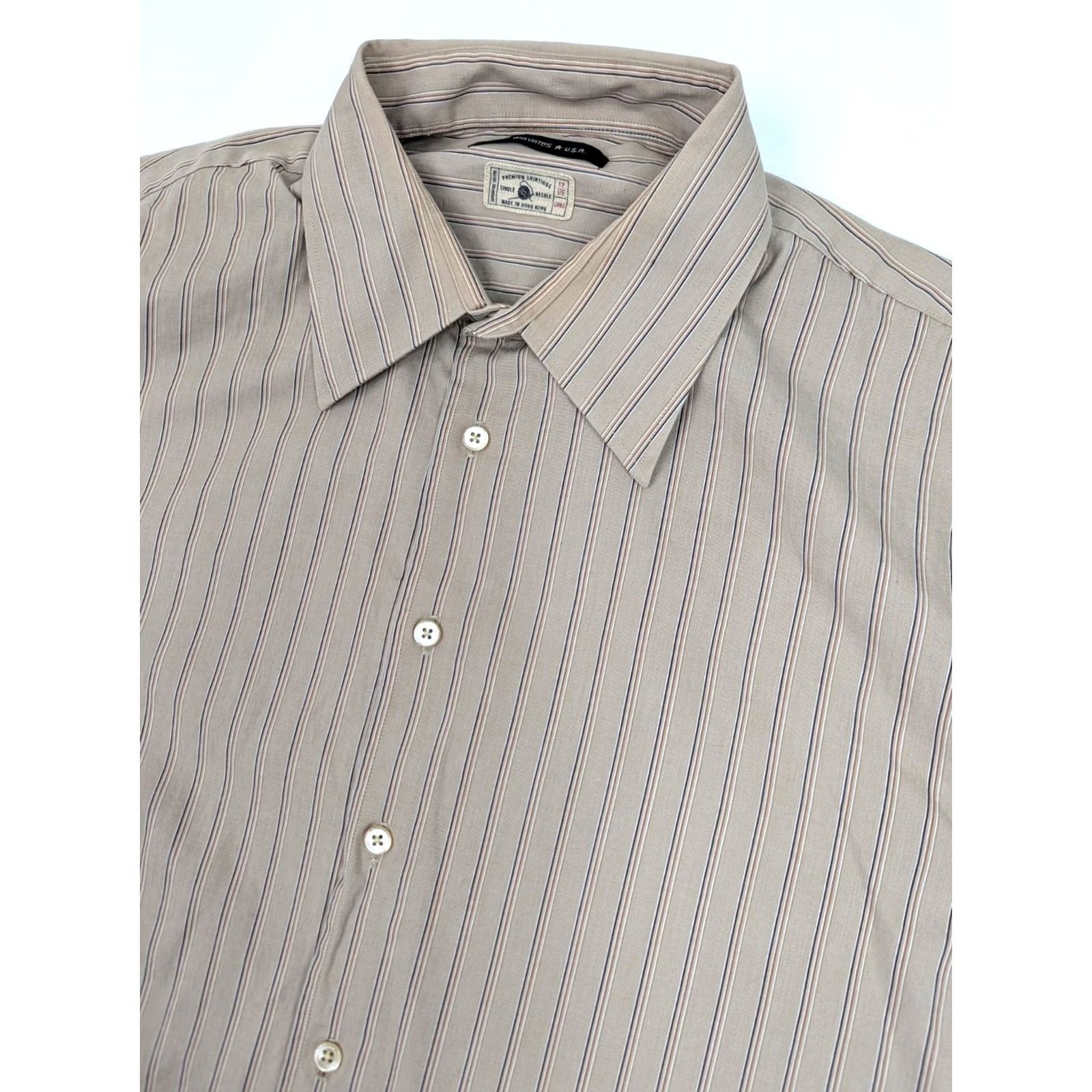 John Varvatos John Varvatos Superfine Cotton Button-Up Shirt Men L Beige Plaid Striped 17.5 46 in Vintage No Size US L / EU 52-54 / 3 - 2 Thumbnail