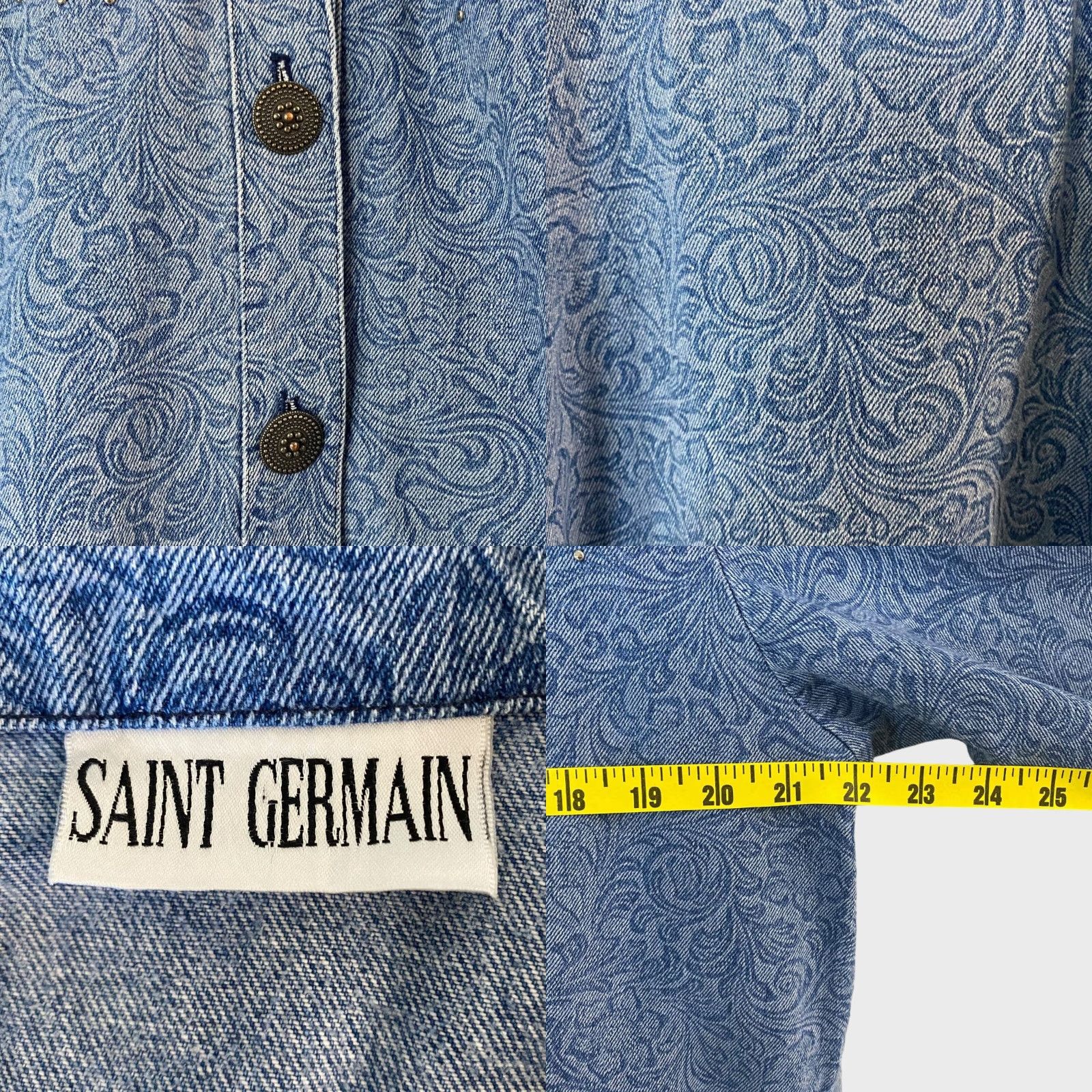 Denime VINTAGE Saint Germain Western Denim Jacket Women L Blue Floral Motif Button-Up 100% Cotton USA Womens Size L / US 10 / IT 46 - 8 Thumbnail