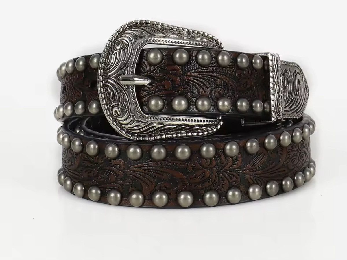 Japanese Brand retro old threaded rivet embossed Pu Leather belt Size ONE SIZE - 3 Thumbnail