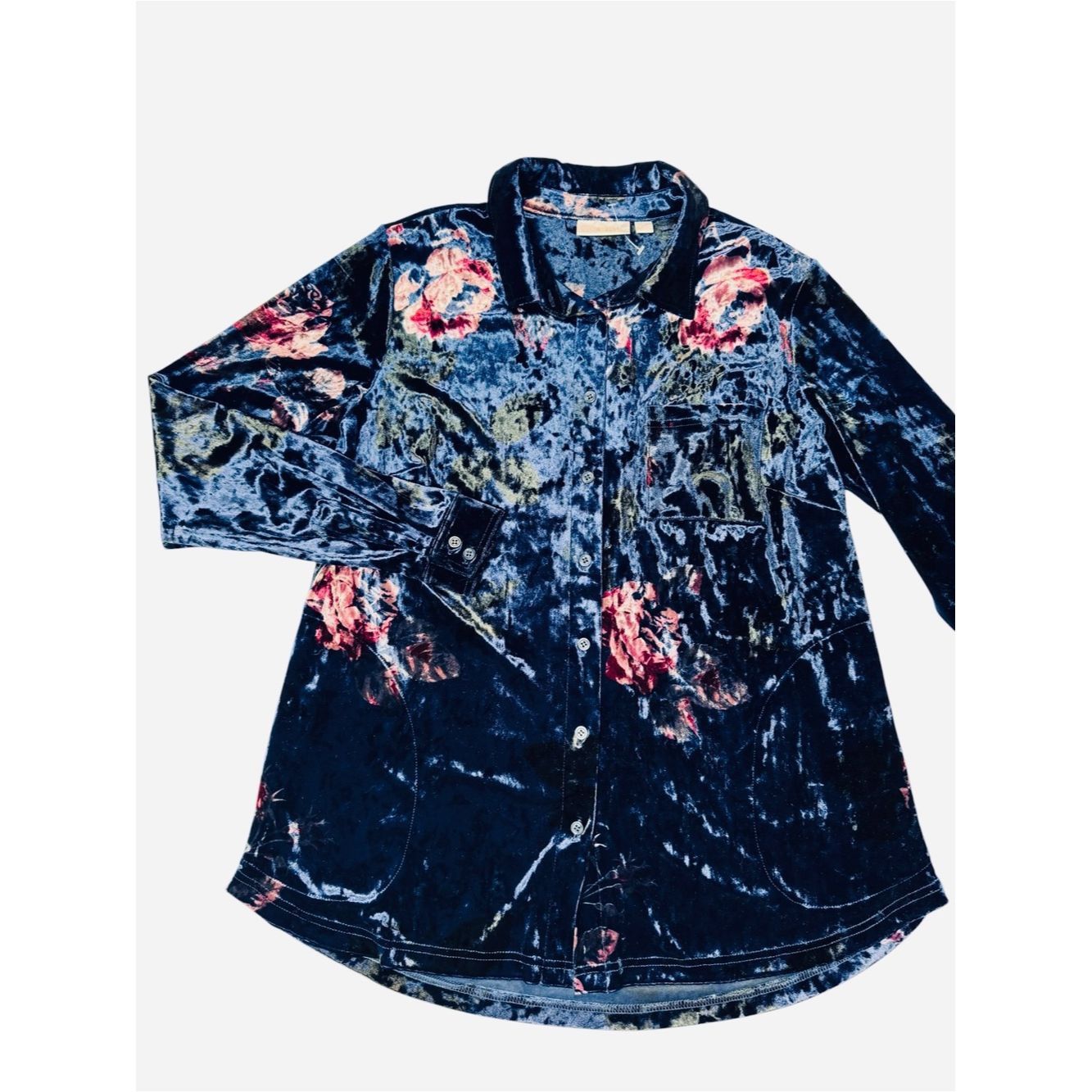 Other New Belle By Kim Gravel Crushed Velvet Blue Floral Button D Size M / US 6-8 / IT 42-44 - 2 Thumbnail
