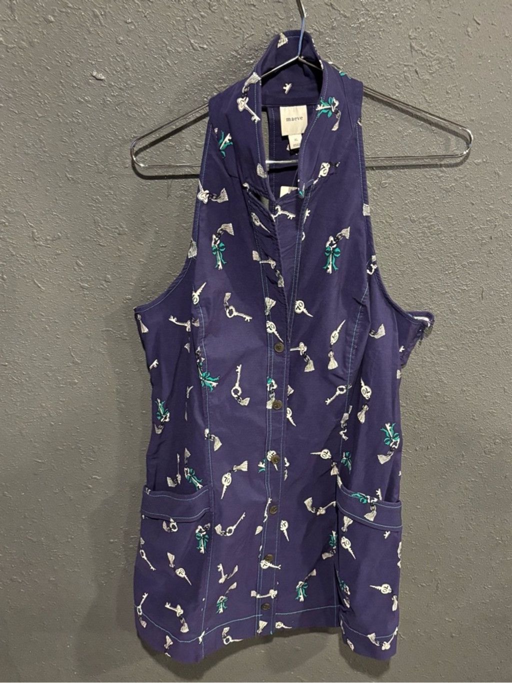 Anthropologie Anthropology Maeve Navy Button-Up midi Dress with Key Print Size XL / US 12-14 / IT 48-50 - 1 Thumbnail