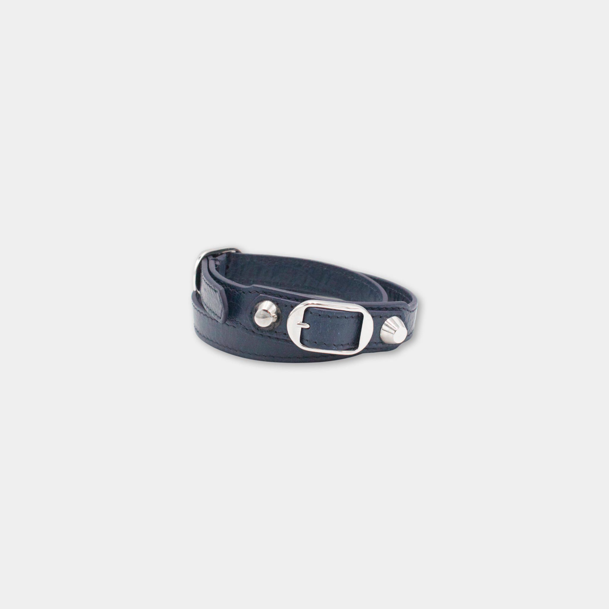 Balenciaga Balenciaga City Navy Studded Leather Bracelet Size ONE SIZE - 1 Thumbnail