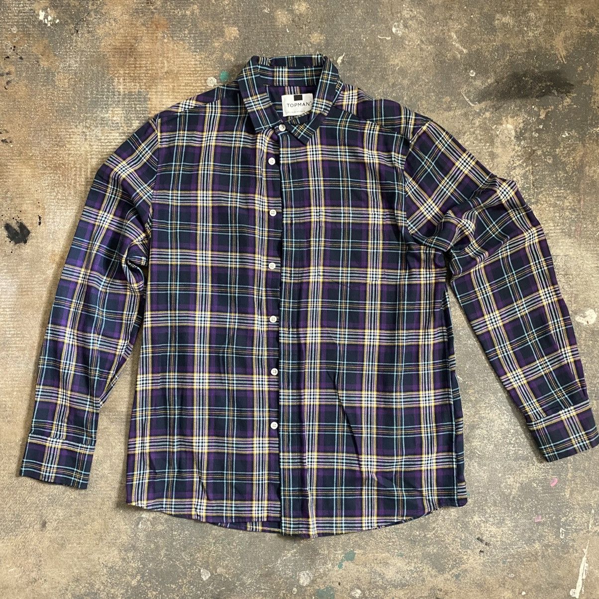 Topman Topman Purple & Yellow Multicolor Plaid Button up Size US L / EU 52-54 / 3 - 1 Thumbnail