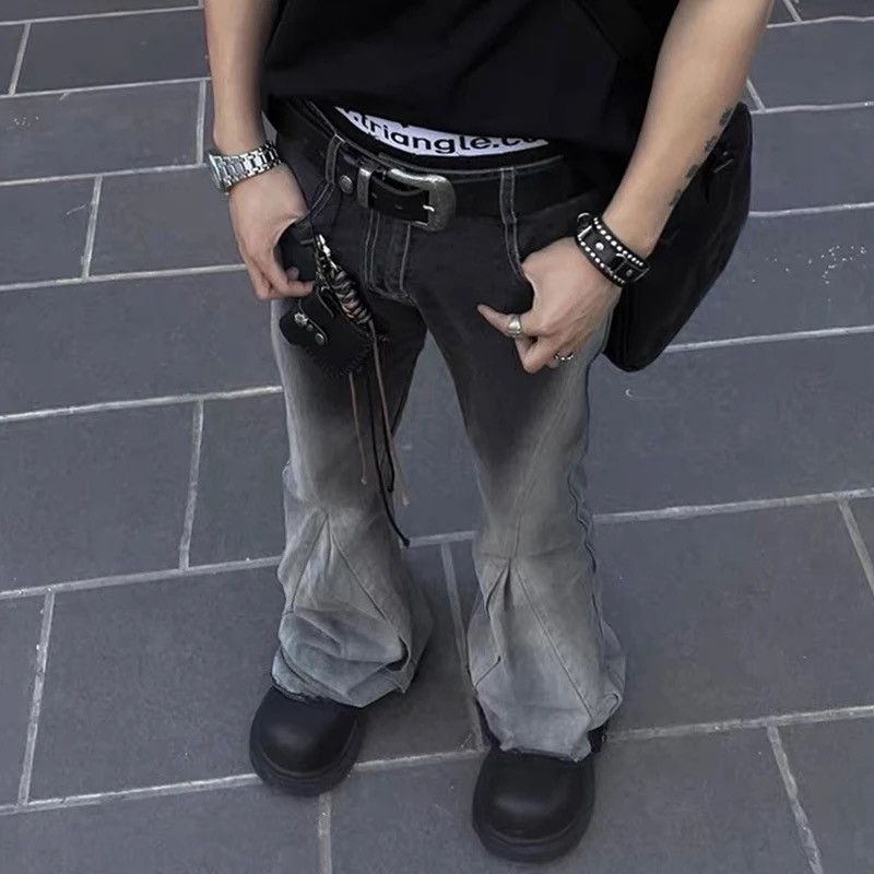 Jean × Vintage Y2k Washed Gradient Hombre Loose Flared Jeans Trousers Size US 30 / EU 46 - 5 Thumbnail