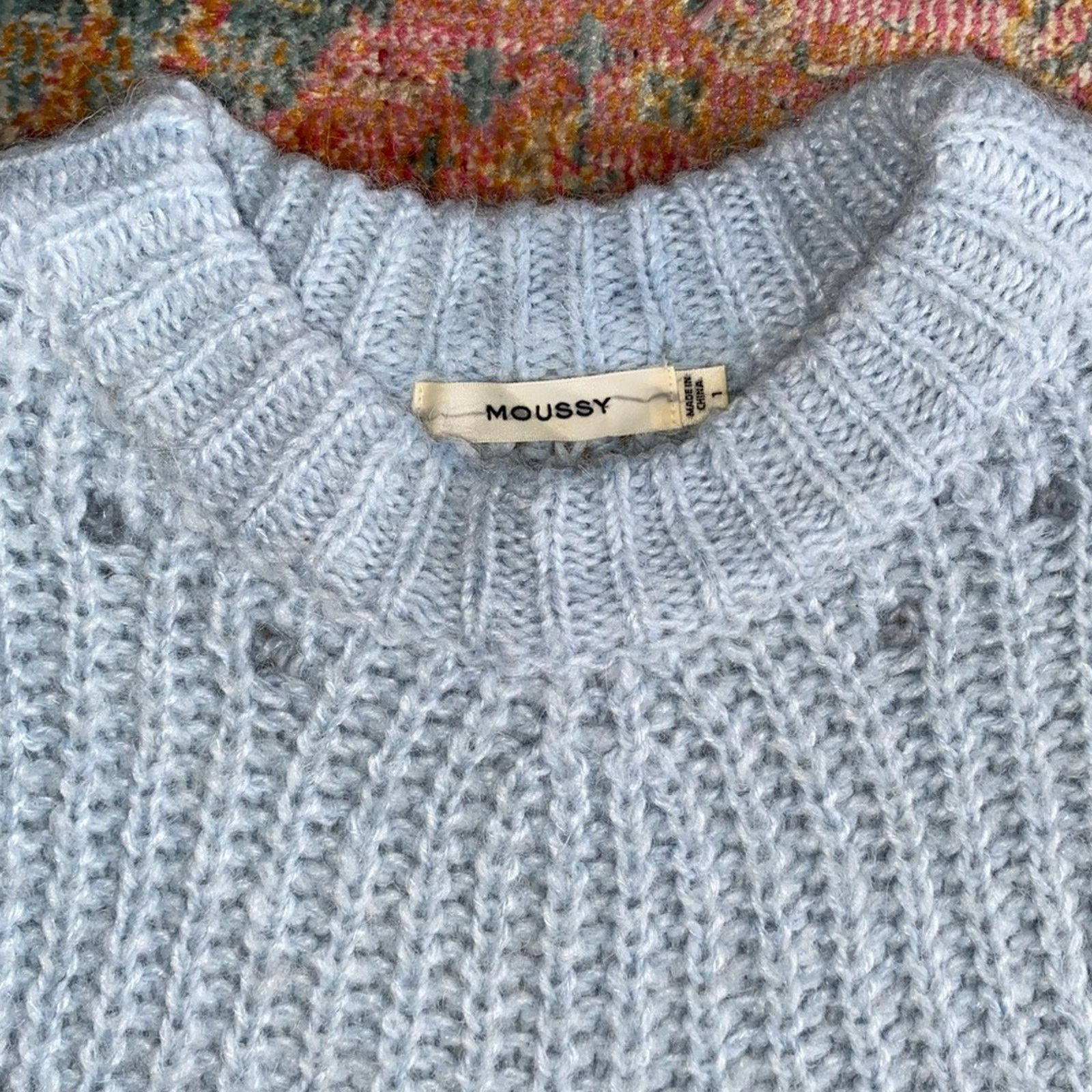 MOUSSY MOUSSY $320 Pale Blue Eyelet Volume Sleeve Sweater sz 1 Sm Size S / US 4 / IT 40 - 6 Thumbnail