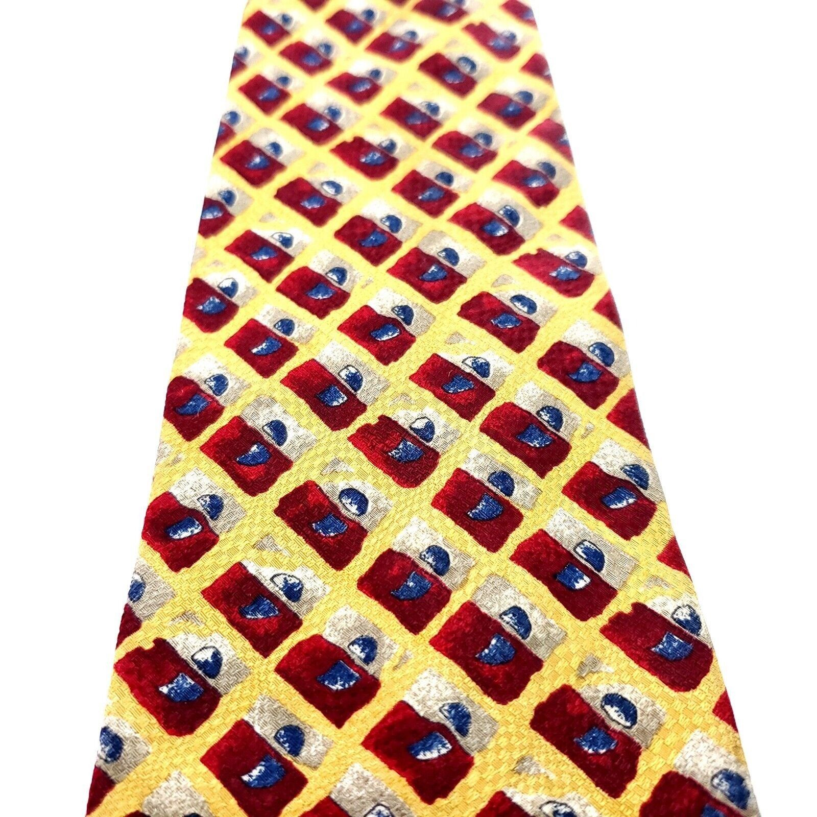 Vintage Altea Light Yellow Silk Tie Woven Geometric Knit Size ONE SIZE - 2 Thumbnail