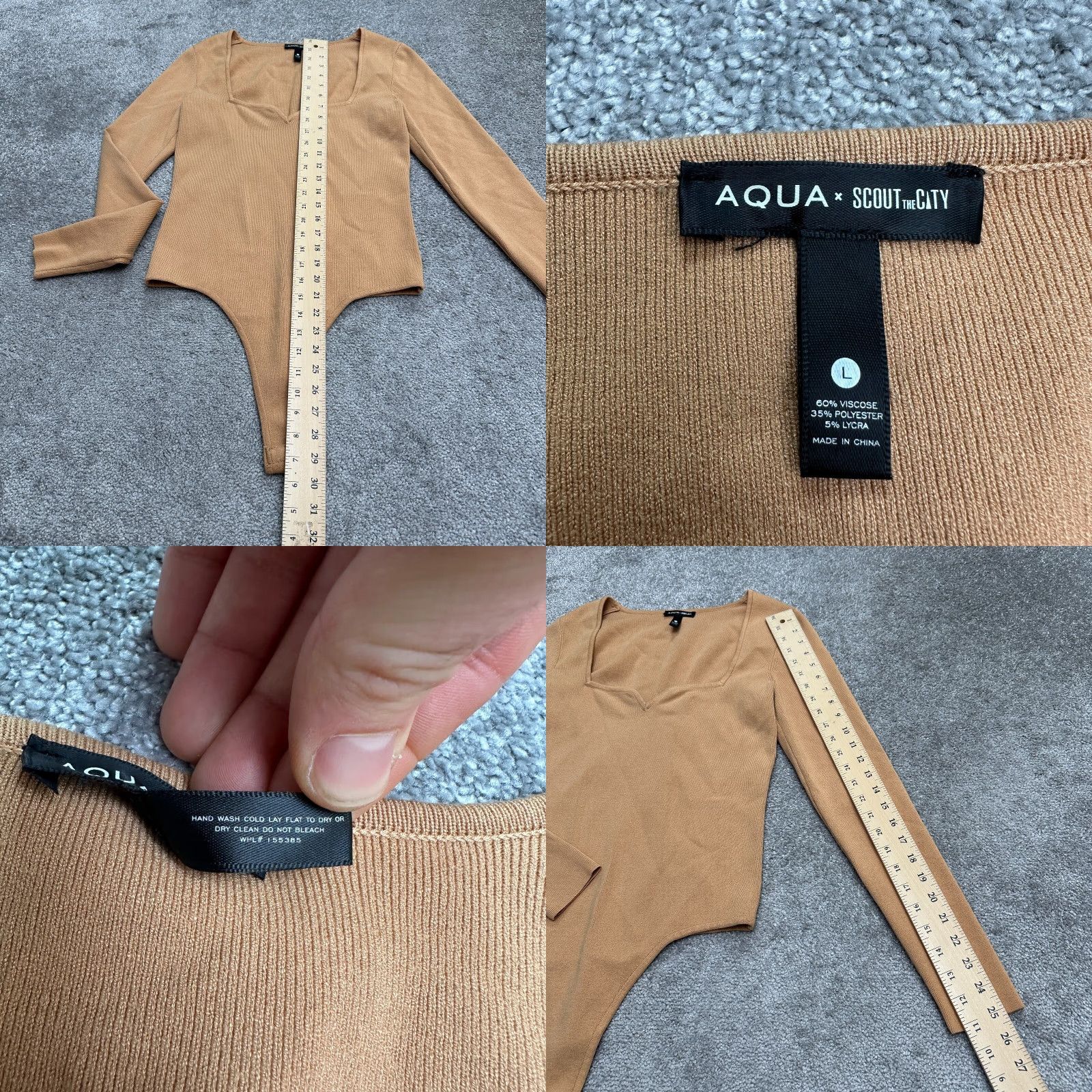 AQUA Aqua Scout The City Bodysuit Womens Large Brown Long Sleeve Sweetheart Knit Size L / US 10 / IT 46 - 8 Thumbnail