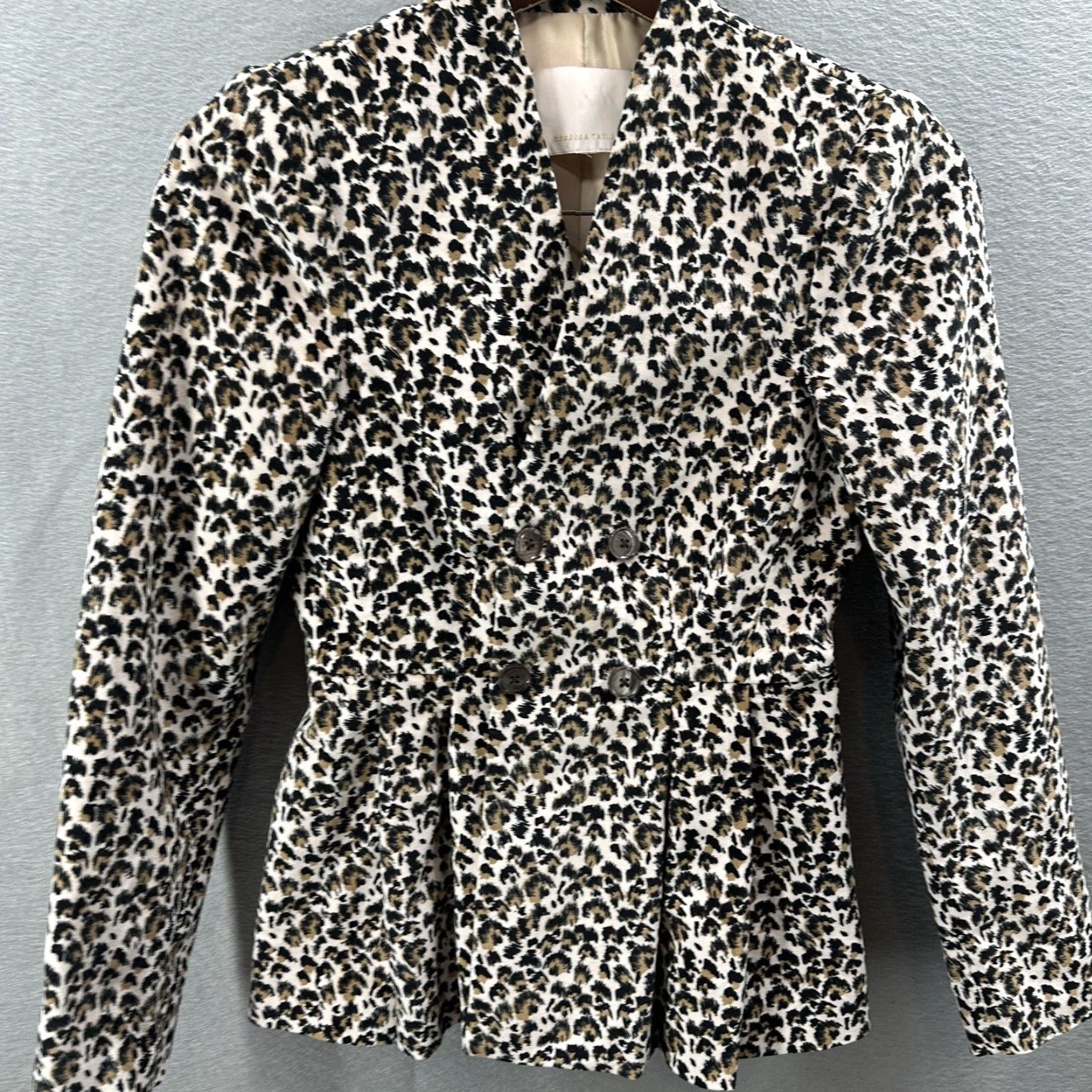 Rebecca Taylor VINTAGE Rebecca Taylor Blazer Womens S Leopard Velvet Double Breast Buttons Beige Lightweight 90s Mens? Wait not. Lash. Size S / US 4 / IT 40 - 3 Thumbnail