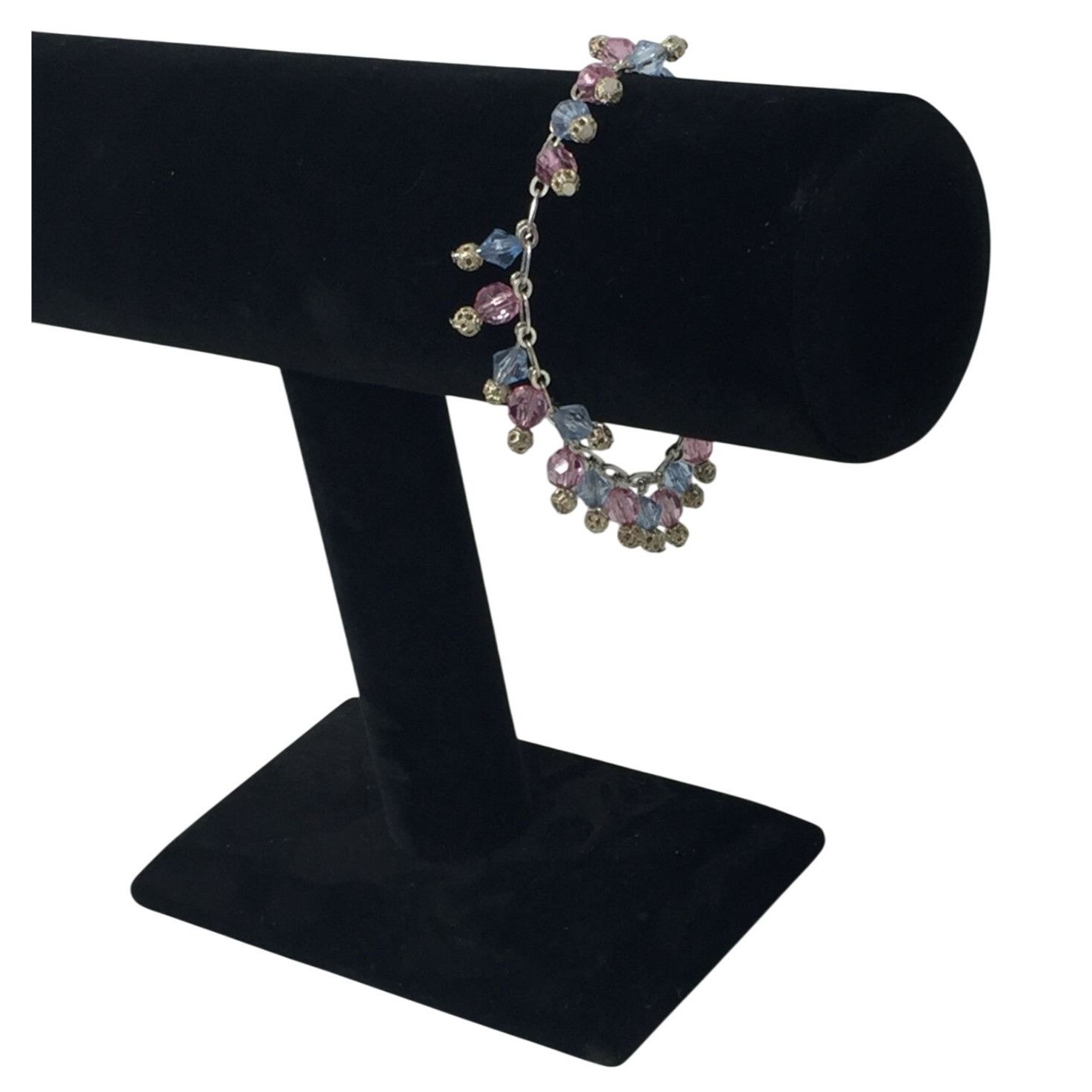 Other Women's Silver Tone Bracelet with Pink and Blue Hanging Gems Size ONE SIZE - 1 Thumbnail