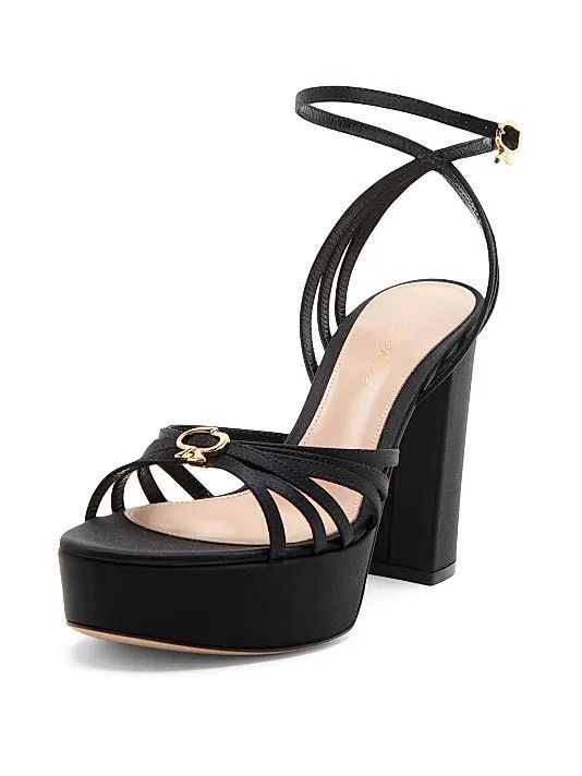 Gianvito Rossi os11x0126 100mm Crepe Satin Platform Sandals in Black Size US 6 / IT 36 - 2 Thumbnail