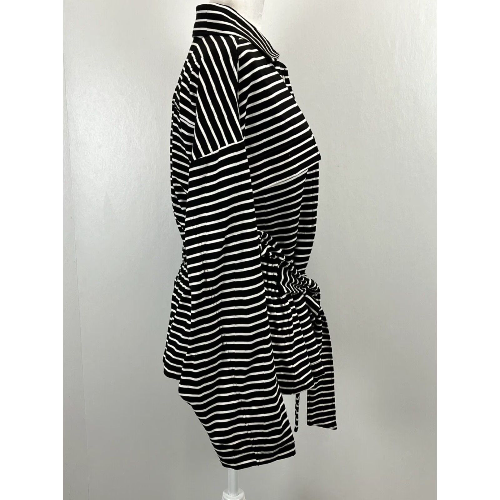 Vintage Chicos Belted Full Zip Jacket Women's XL Black White Striped Cotton Blend Casual Size XL / US 12-14 / IT 48-50 - 4 Thumbnail