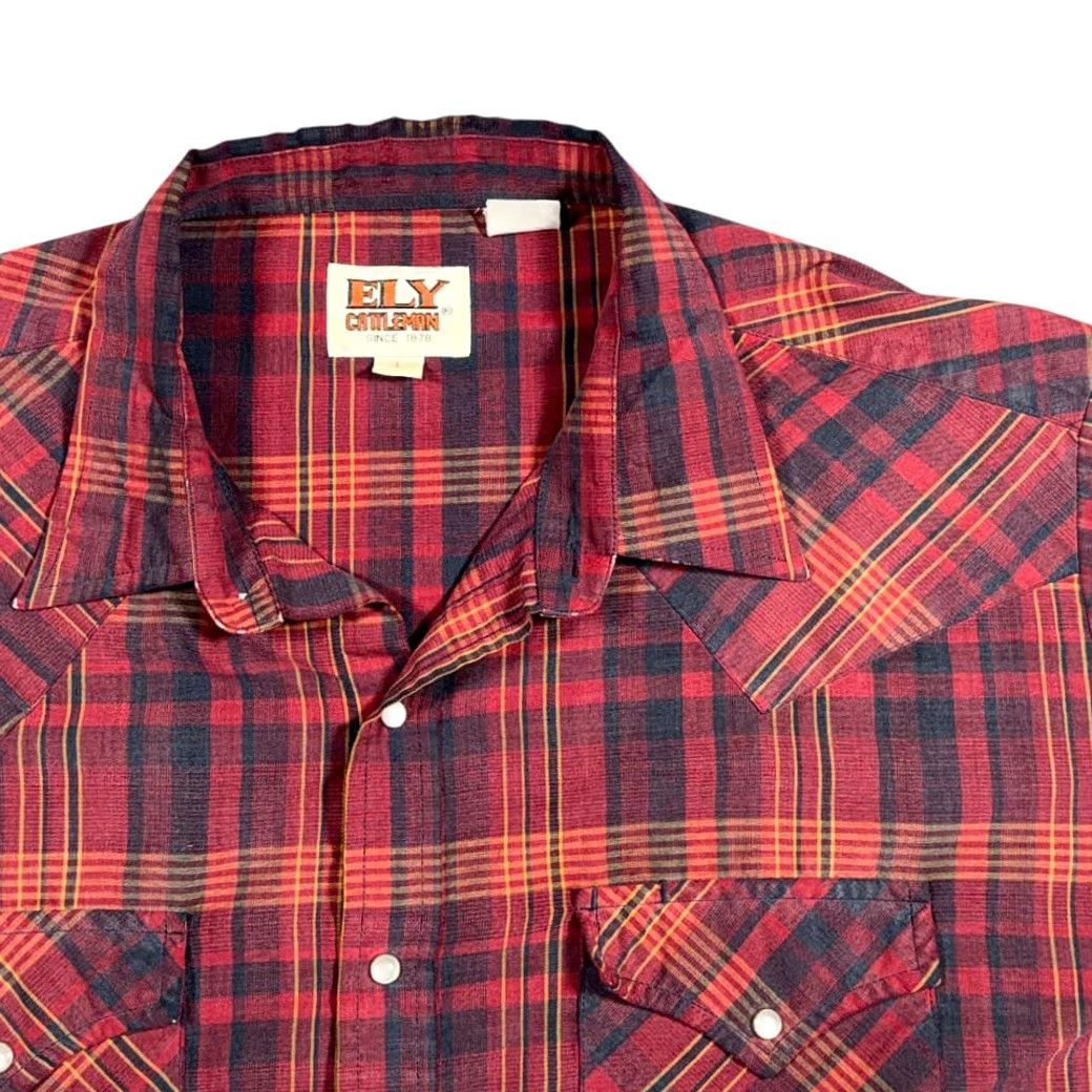 Vintage VINTAGE Ely Cattleman Western Shirt Adult LARGE Red Plaid Pearl Snap Cowboy 90s Size US L / EU 52-54 / 3 - 2 Thumbnail