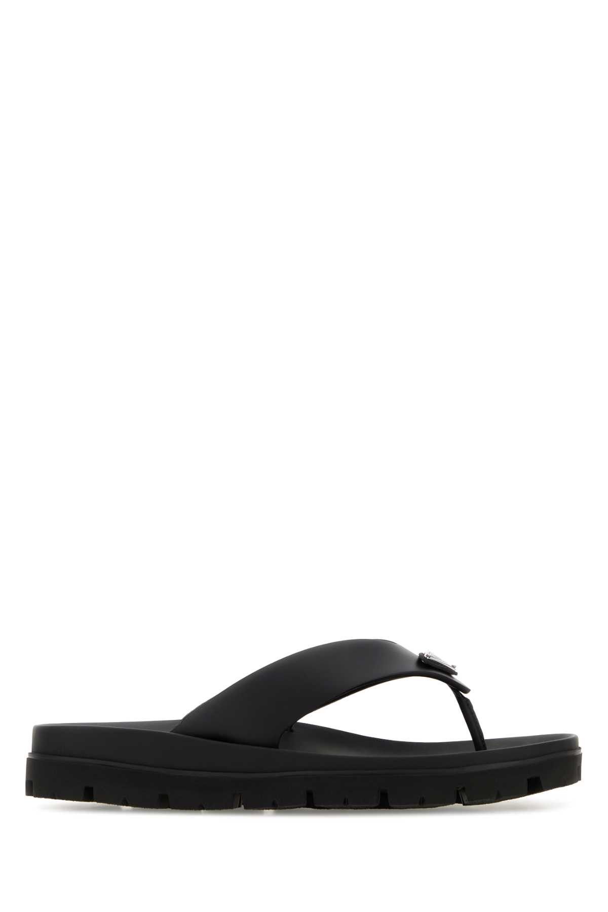 Prada Black Leather Thong Slippers Size US 12 / EU 45 - 1 Thumbnail