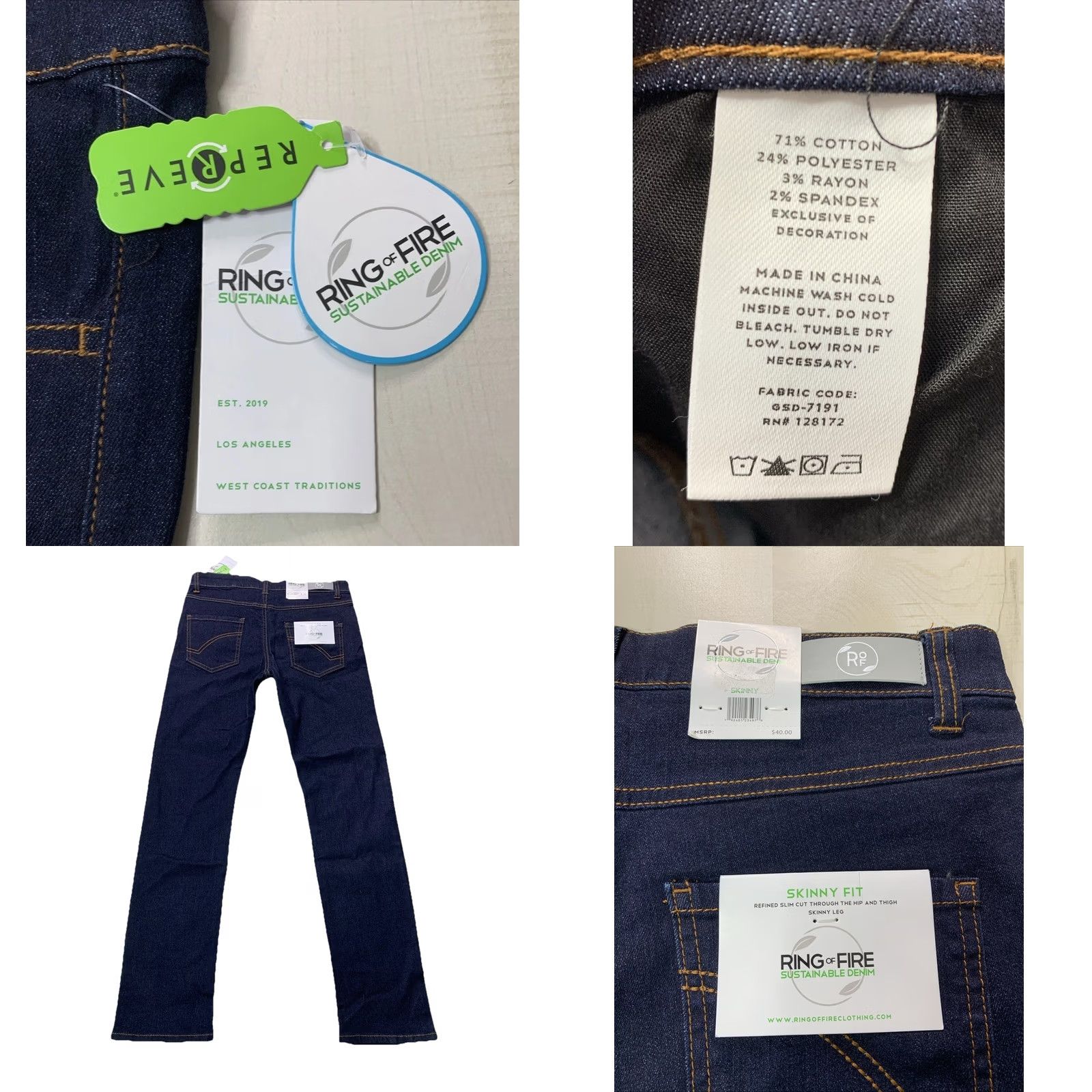 Ring Of Fire VINTAGE Reign Of Fire Ring Of Fire Sustainable Denim Dark Wash Skinny Distressed Jeans Juniors 18 NWT- Blue Size 40" / US 18 - 8 Thumbnail