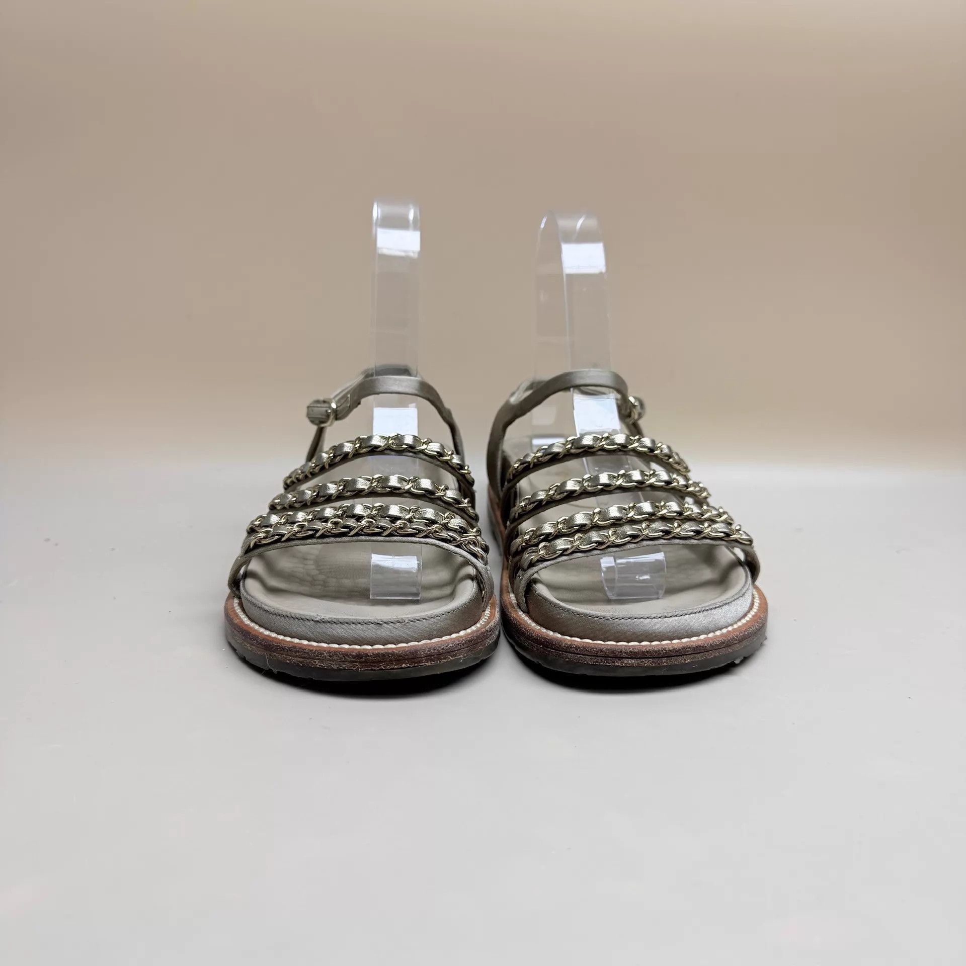 Chanel CHANEL Women's Champagne Chain Sandals 35 MINT Size US 4.5 / IT 34.5 - 2 Thumbnail