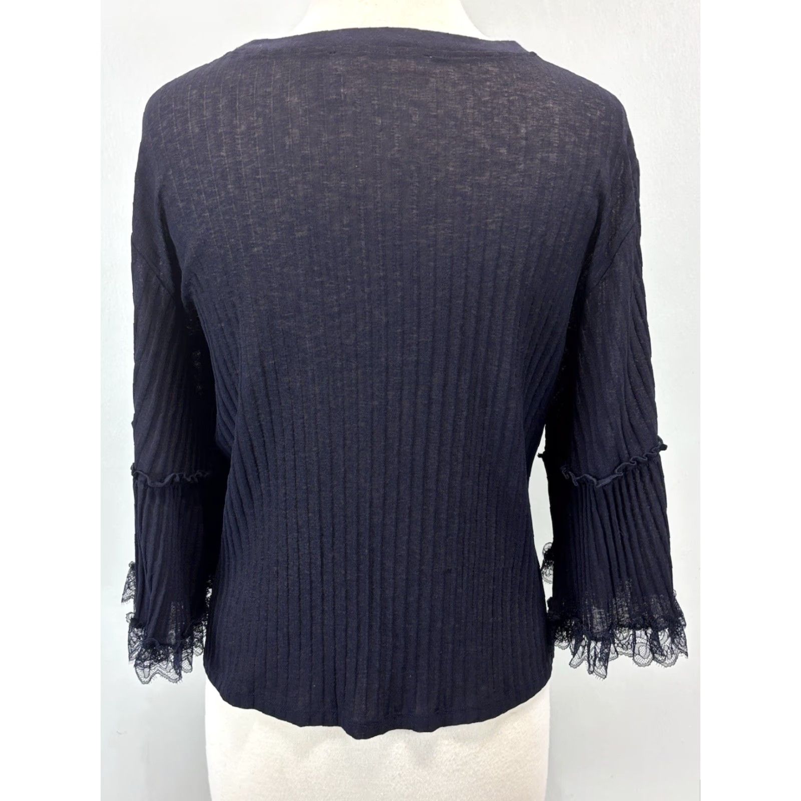Vintage See By Chloe Ribbed Shirt Top Sz Medium Women’s Navy Lace Trim Semi Sheer Size M / US 6-8 / IT 42-44 - 3 Thumbnail