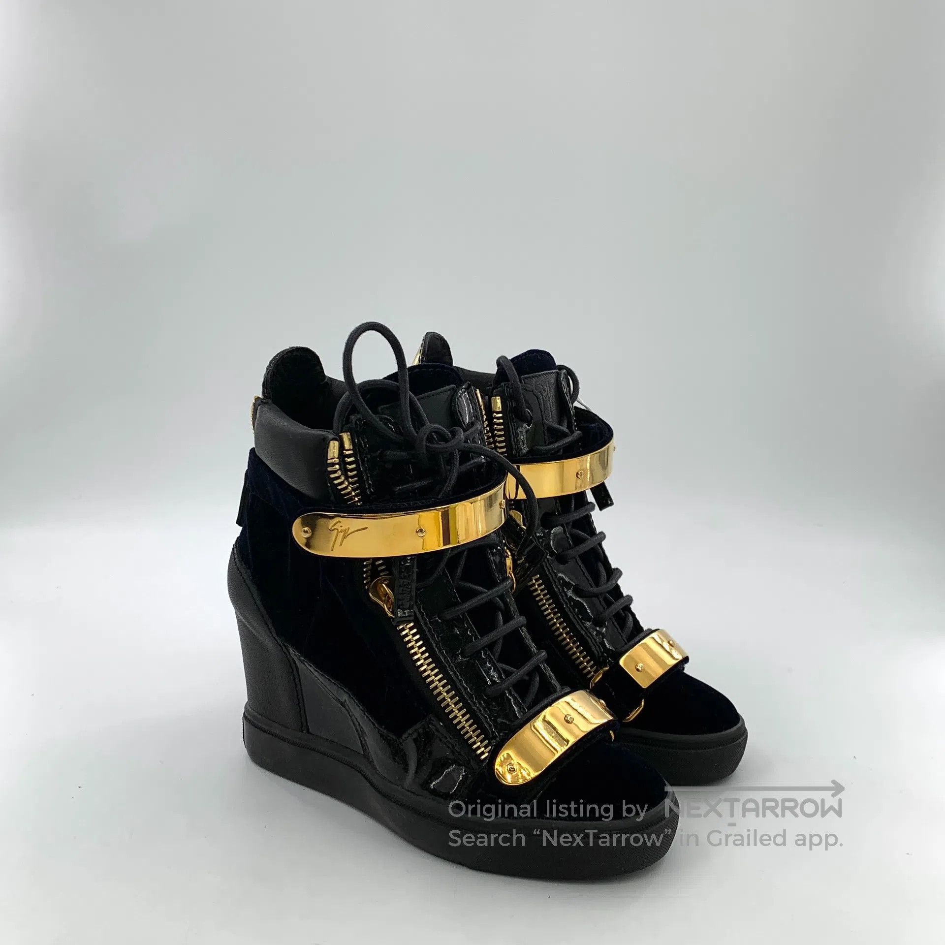 Giuseppe Zanotti Giuseppe Zanotti Black velvet double zipper design lace-up Size US 4.5 / IT 34.5 - 2 Thumbnail