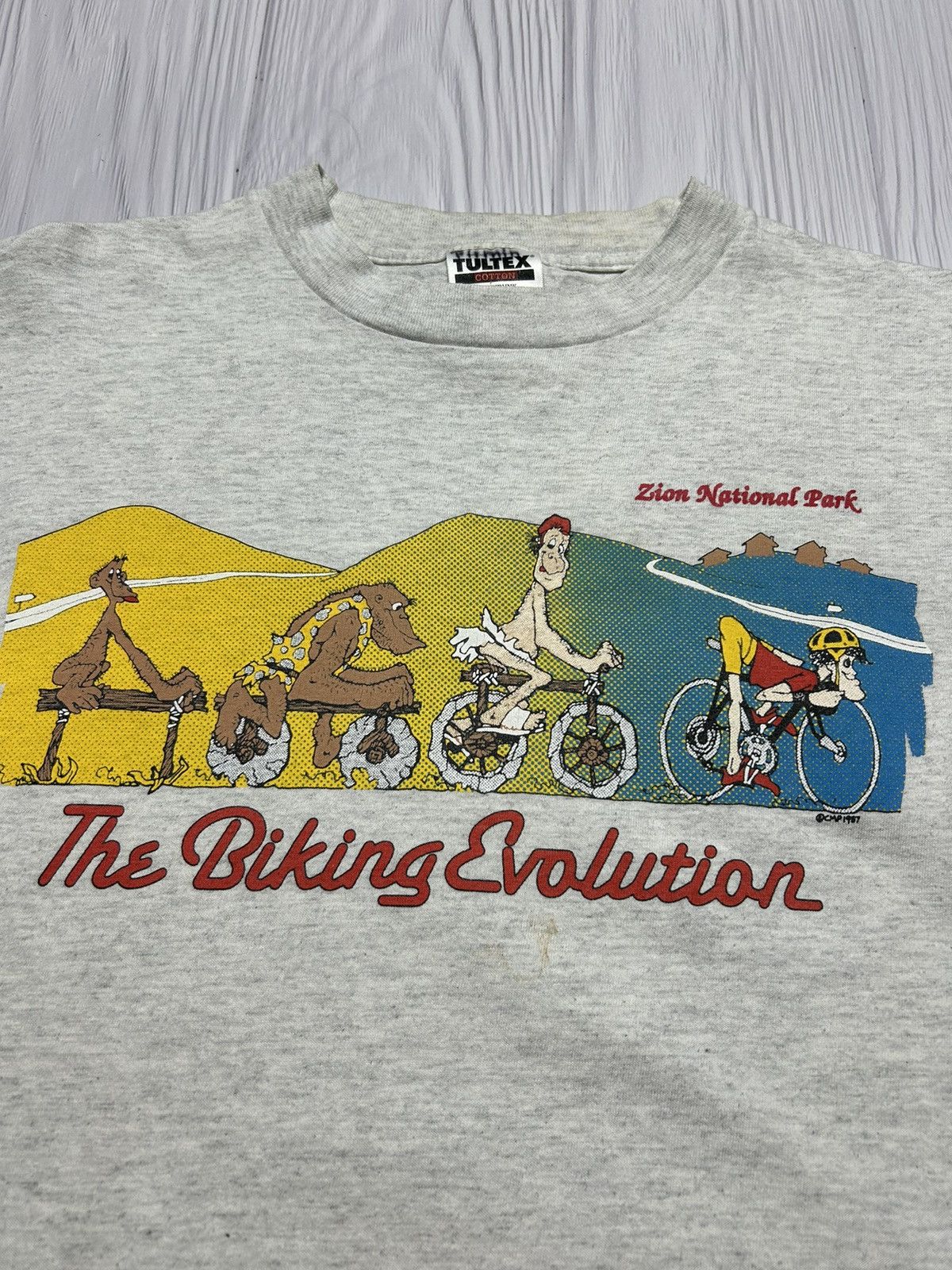Vintage Vintage 80’s Biking Evolution 1987 Humor T-Shirt Size US L / EU 52-54 / 3 - 7 Thumbnail