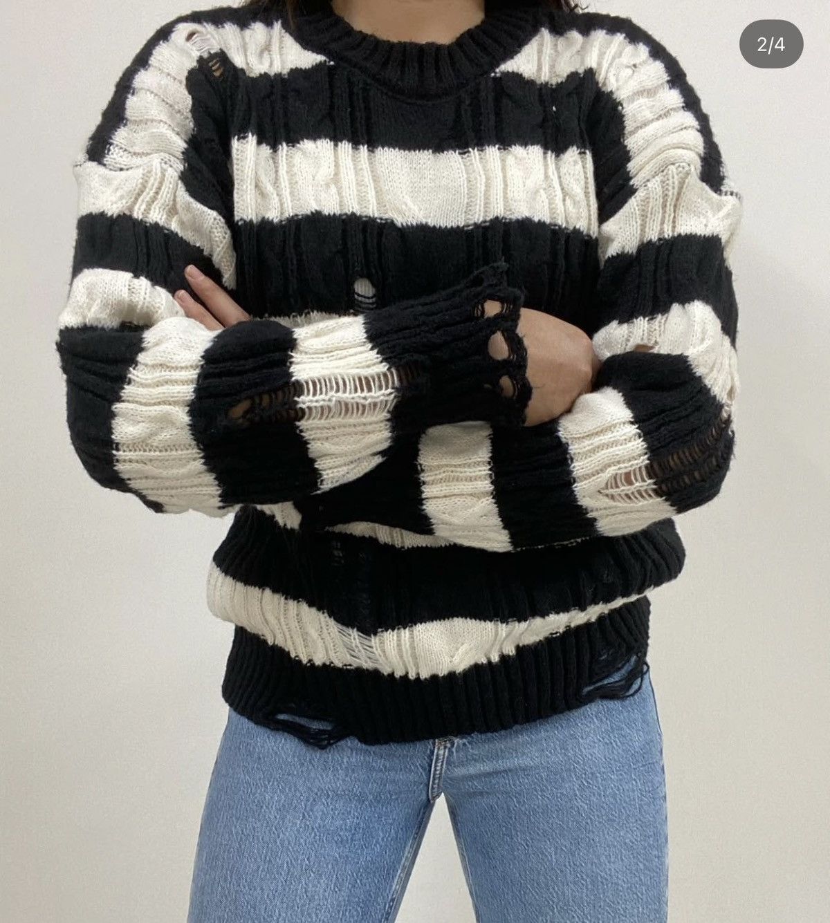 Japanese Brand Distressed Grunge Mohair Knit Stripe Size US L / EU 52-54 / 3 - 4 Thumbnail