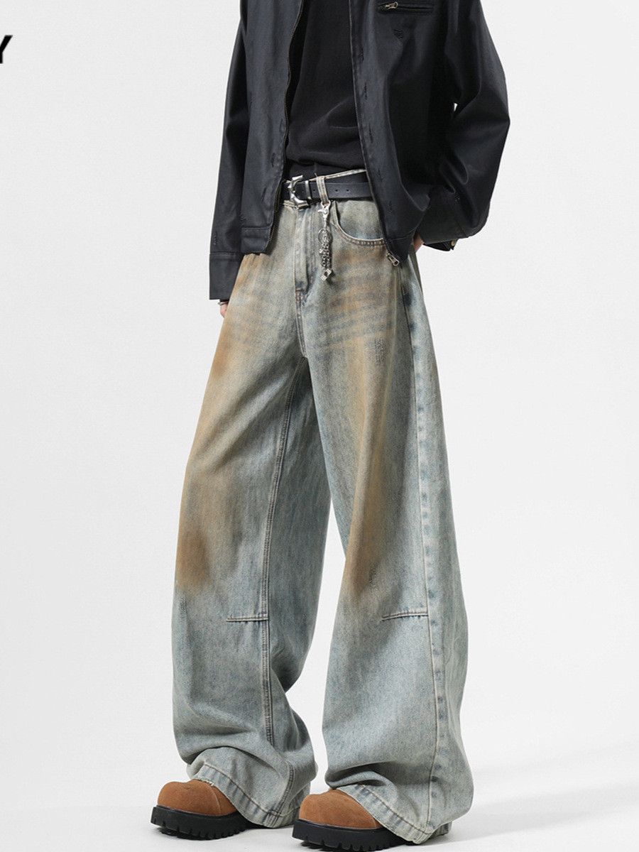Japanese Brand Men's distressed loose straight flared wide-leg jeans Size US 32 / EU 48 - 4 Thumbnail