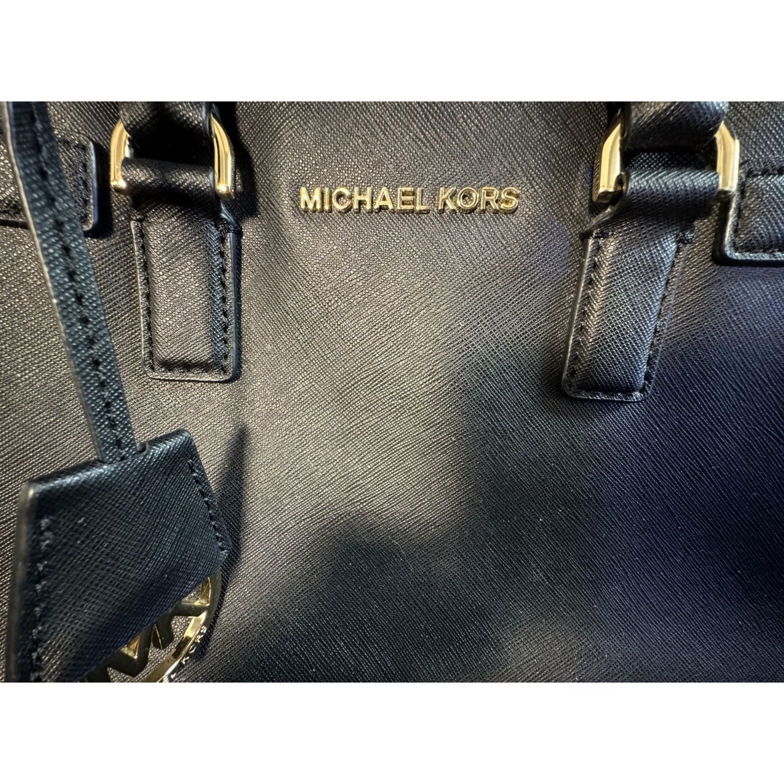 Michael Kors Michael Kors Satchel Handbag Womens Small Black Leather MK Charm Gold Hardware Size ONE SIZE - 2 Thumbnail