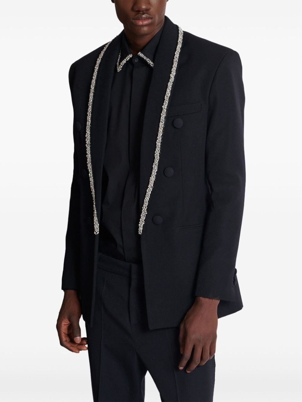 Balmain Balmain Grain De Poudre Jacket with Embroidered Collar Size 52R - 4 Thumbnail