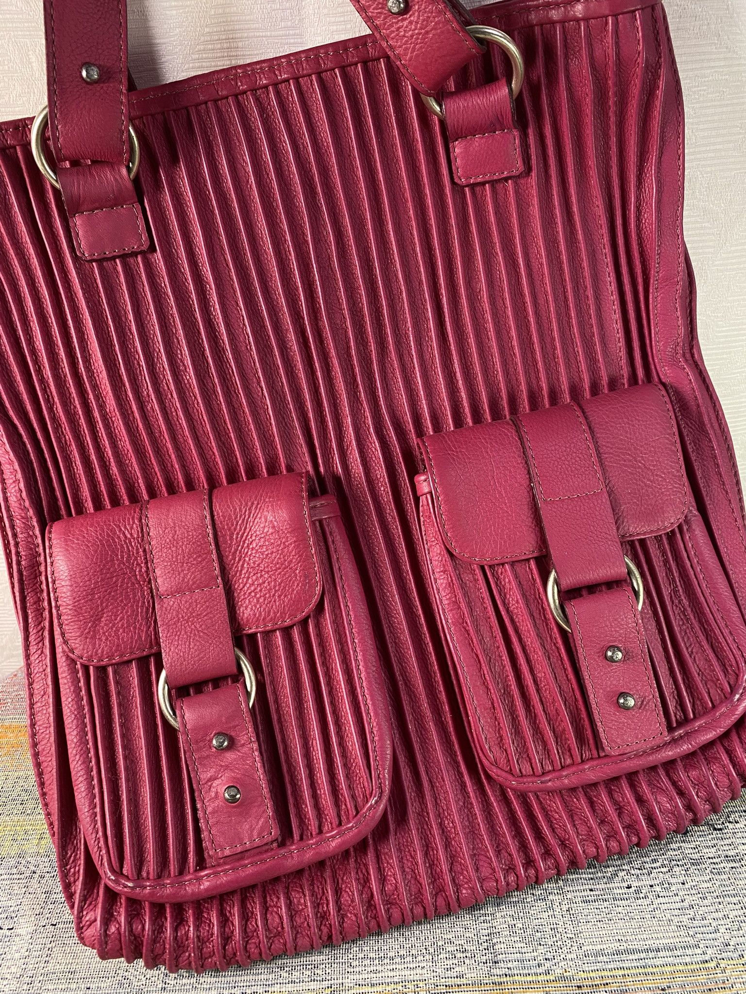 Other Sam Samaniego Pink Pleated Tote Bag Handmade Leather 35cm Size ONE SIZE - 3 Thumbnail
