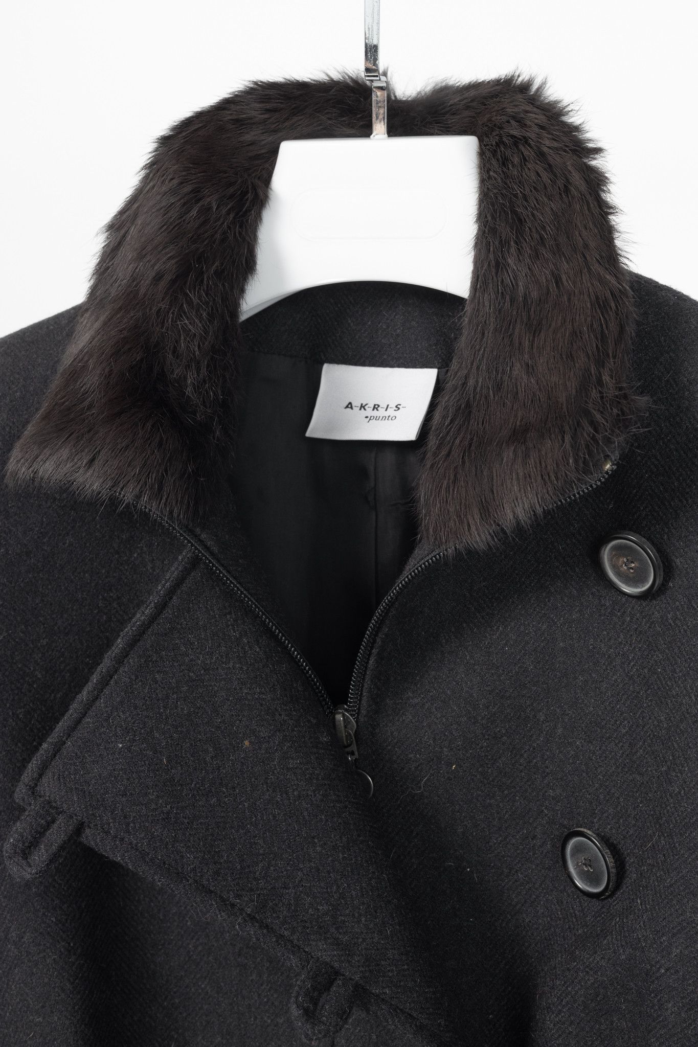 Akris Akris Punto Wool Herringbone-Flannel Fur-Collar Jacket Size L / US 10 / IT 46 - 4 Thumbnail