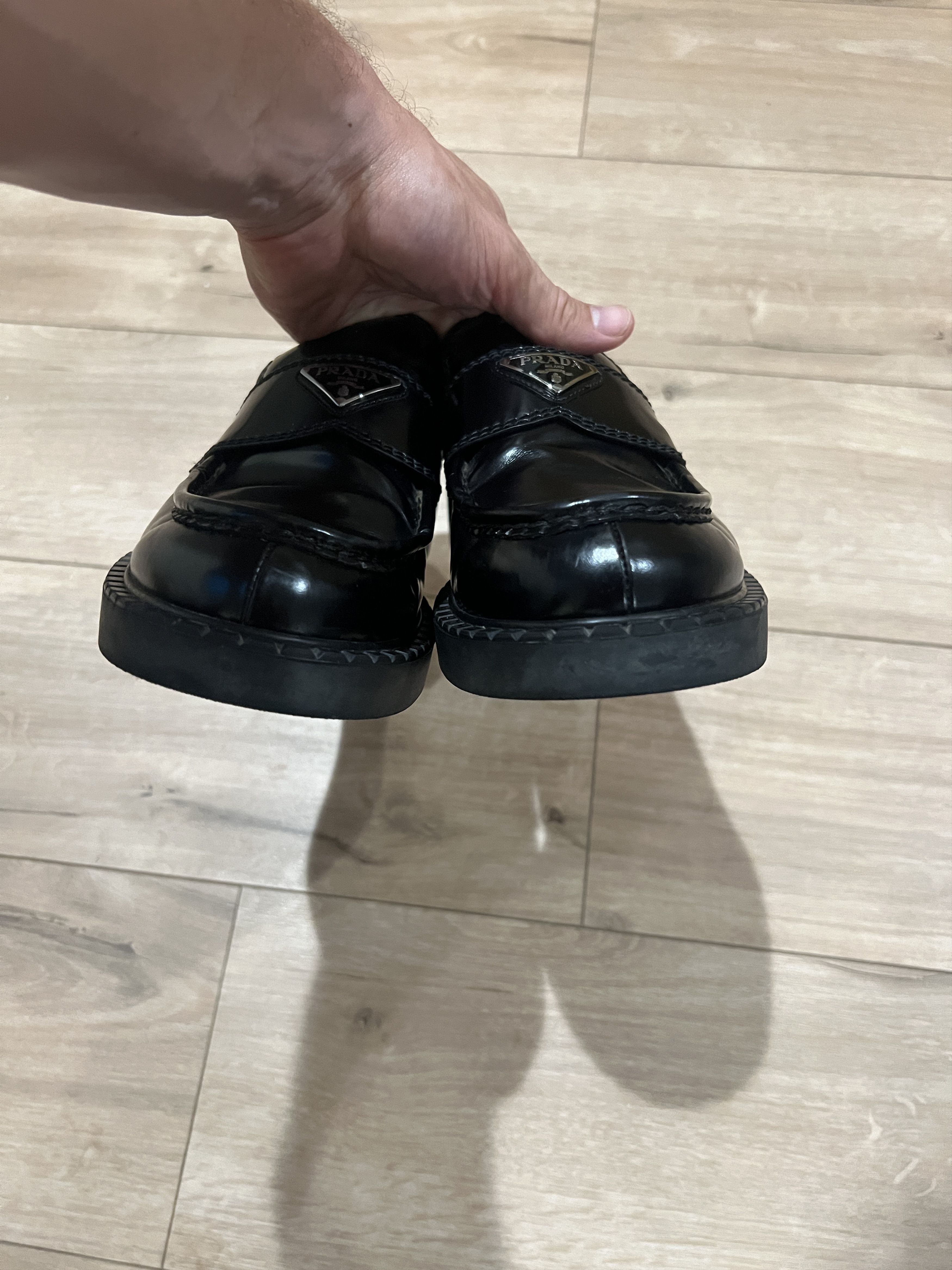 Prada Prada Black Chocolate Brushed Leather Loafers w Box Dust Bag Size US 9.5 / EU 42-43 - 2 Thumbnail