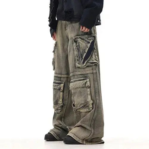 Japanese Brand Streetwear Hip Hop Multi Pockets Baggy Jeans Size US 33 - 1 Thumbnail
