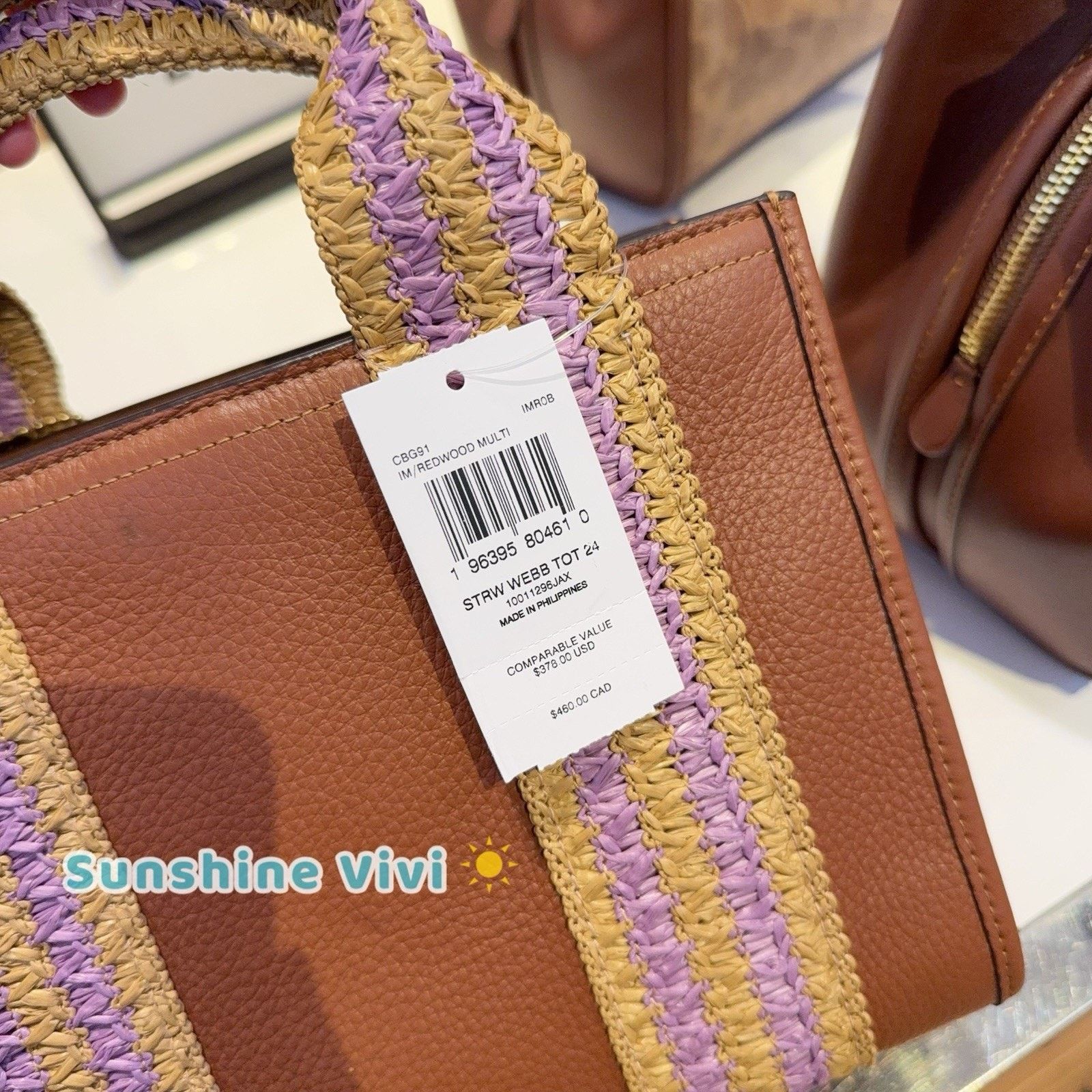 Coach NWT Coach Smith Tote Bag 24 CBG91 Straw Leather Redwood Size ONE SIZE - 5 Thumbnail