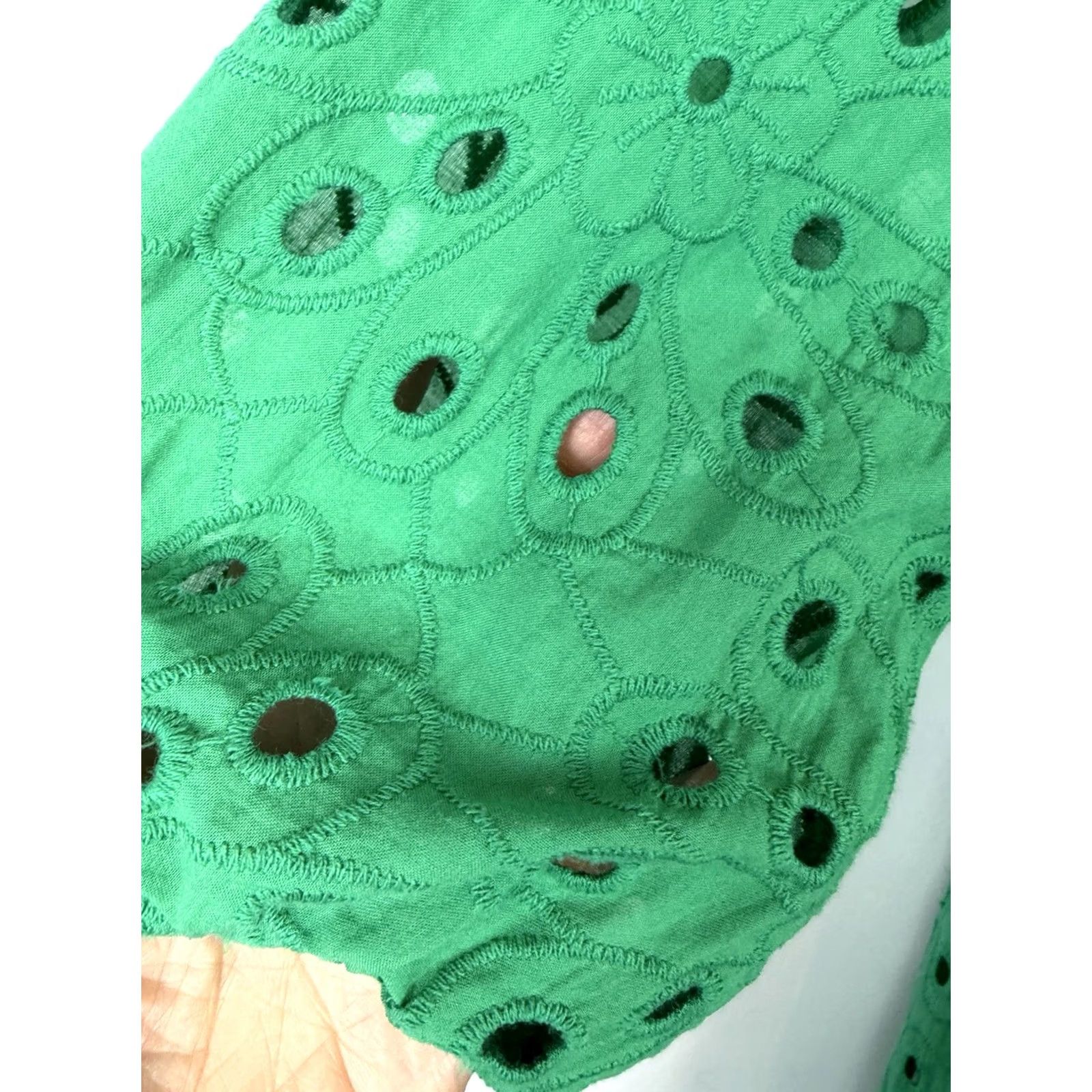 Vintage Kelly Green Eyelet Shift Dress Womens Large Lined Belted Short Sleeve Round Neck Knee Length Dress RN Studio Office Casual Career Size L / US 10 / IT 46 - 6 Thumbnail