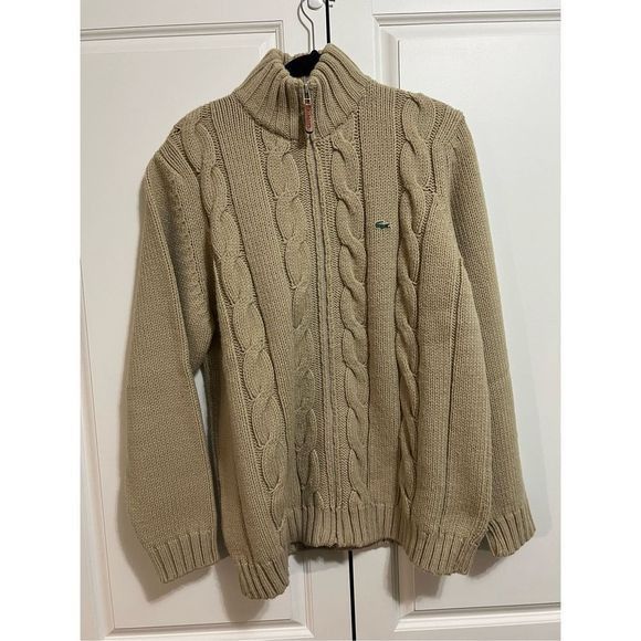 Image of Vintage Lacoste Men's Sweater in Tan (Size XL)