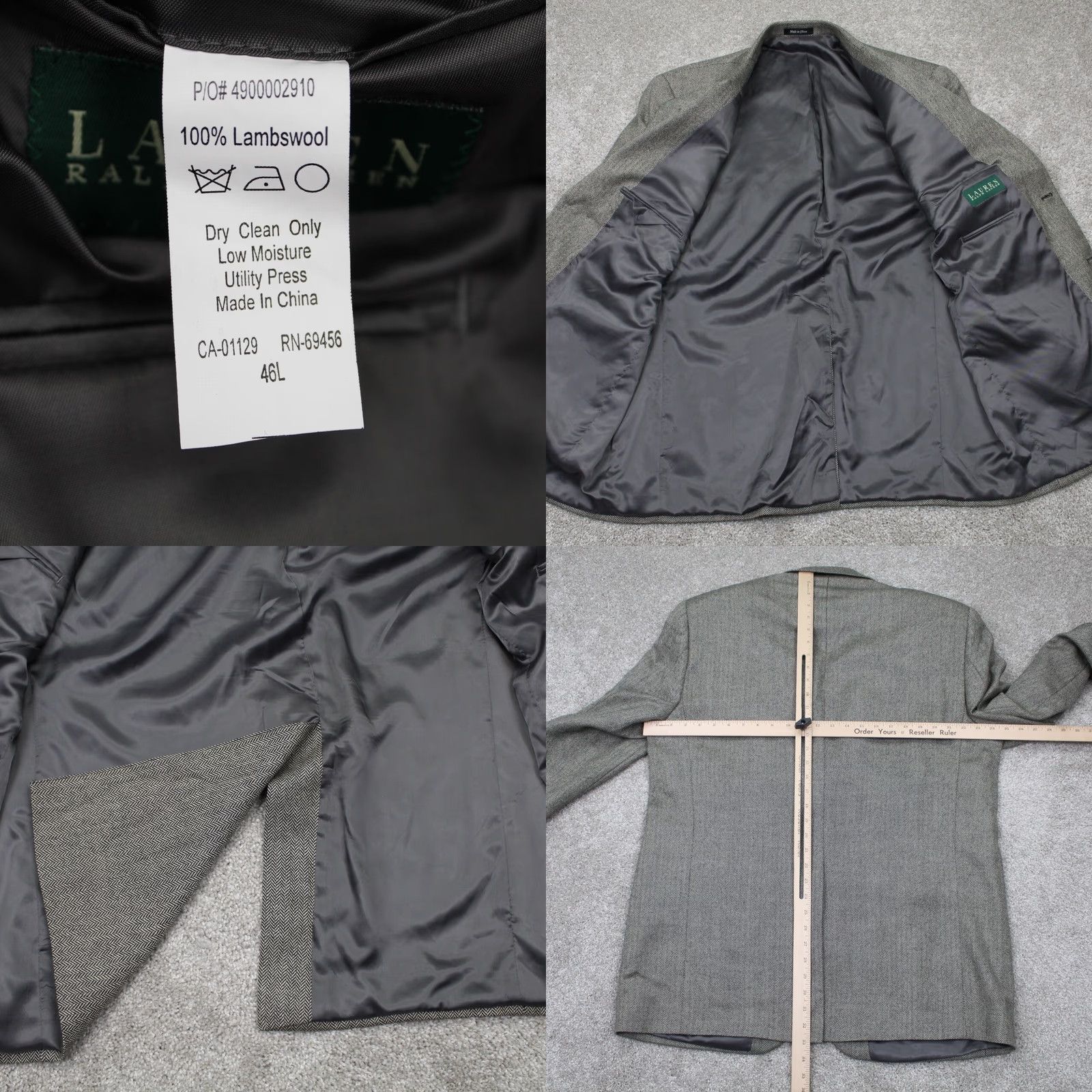 Ralph Lauren LAUREN Ralph Lauren Blazer Mens 46L Gray 2 Button Lambswool Single-Breasted Notch Lapel Wool Blend Jacket Size 46R - 8 Thumbnail