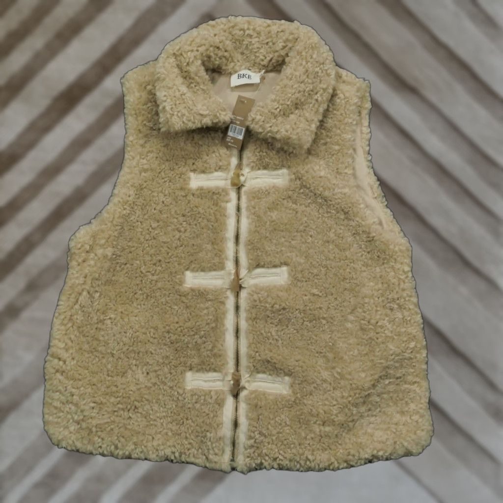 Vintage BKE Vest Womens Large Tan Cream Sherpa Fleece Casual Toggle Buttons Size L / US 10 / IT 46 - 1 Thumbnail