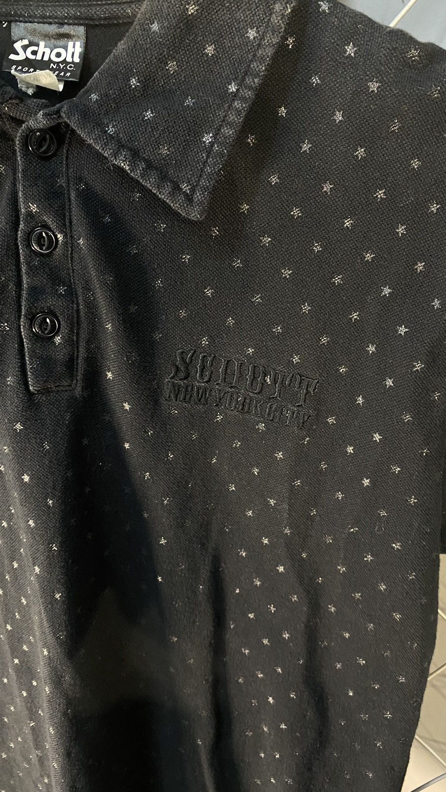 Japanese Brand × Schott × Vintage VINTAGE SCHOTT N.Y.C AOP STAR EMBROIDERY MEDIUM COLLAR TEE Size US M / EU 48-50 / 2 - 5 Thumbnail