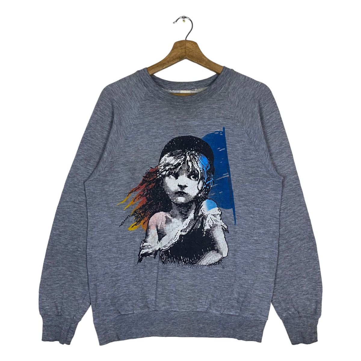 image of Vintage Anvil Les Miserables Human Graphic Design Pullover in Grey, Men's (Size Medium)