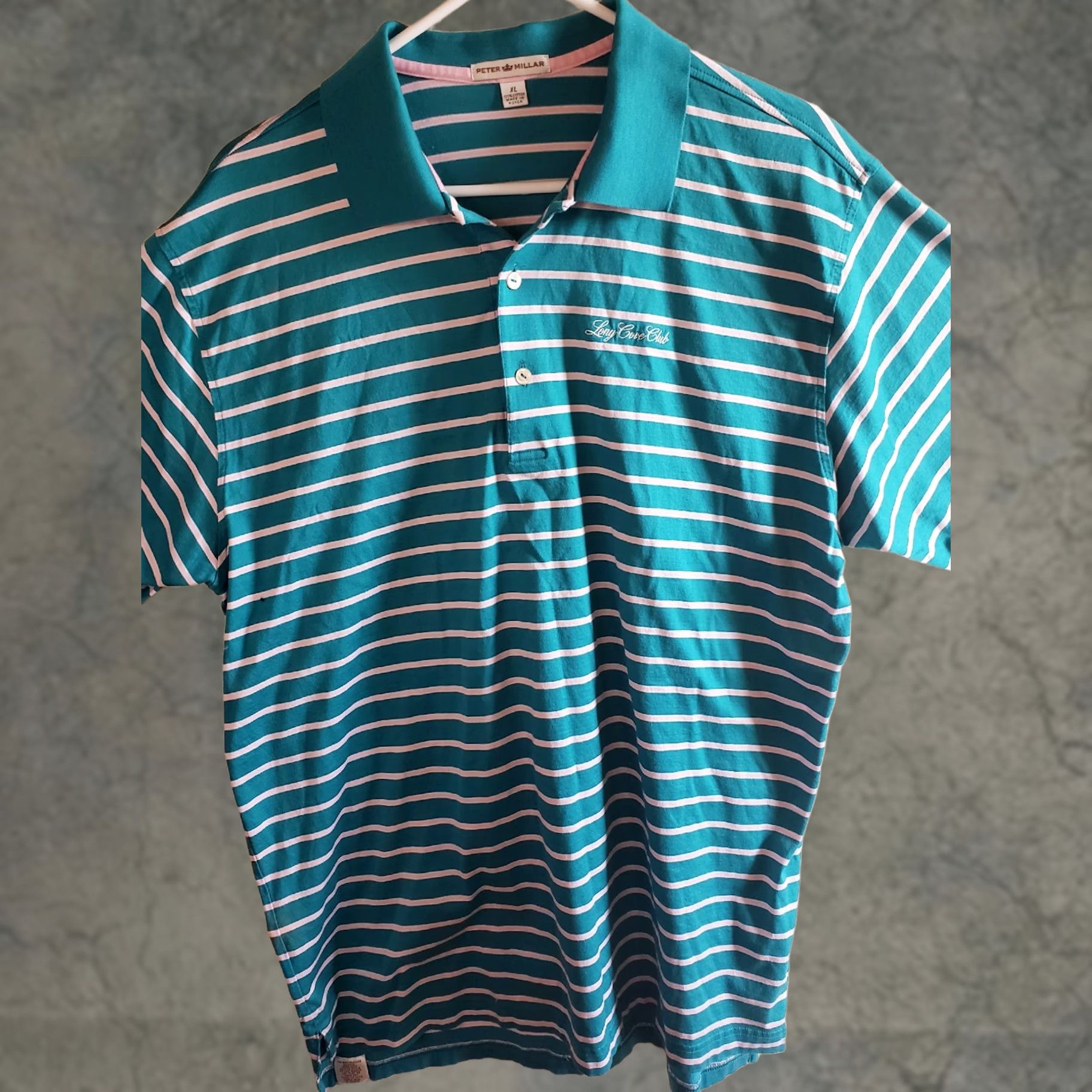 Peter Millar VINTAGE Peter Millar Polo Golf Shirt Mens XL Teal Pink Stripe Short Sleeve 100% Cotton Size US XL / EU 56 / 4 - 1 Thumbnail