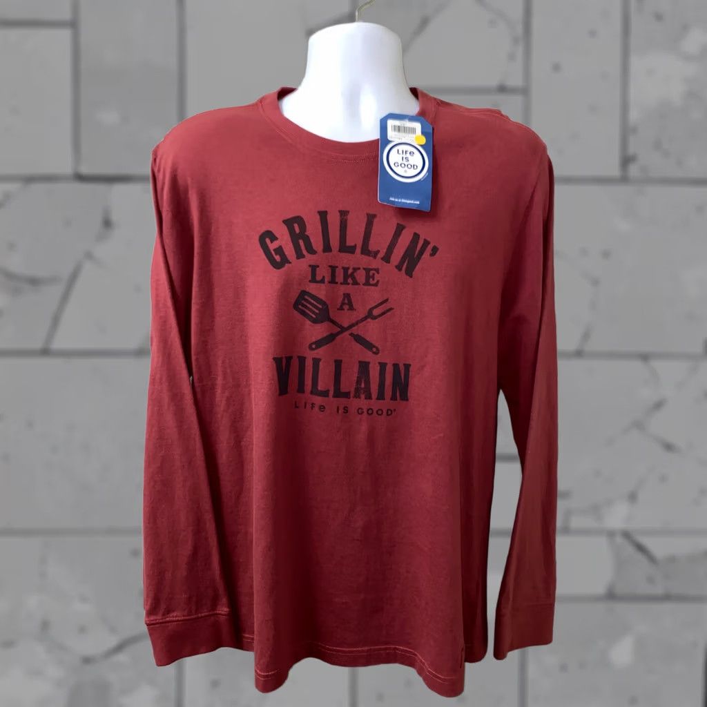Life is Good Life Is Good Mens Grillin Crusher Long Sleeve T-Shirt M Red Cotton NWT Regular Mens Size M Size US M / EU 48-50 / 2 - 1 Thumbnail