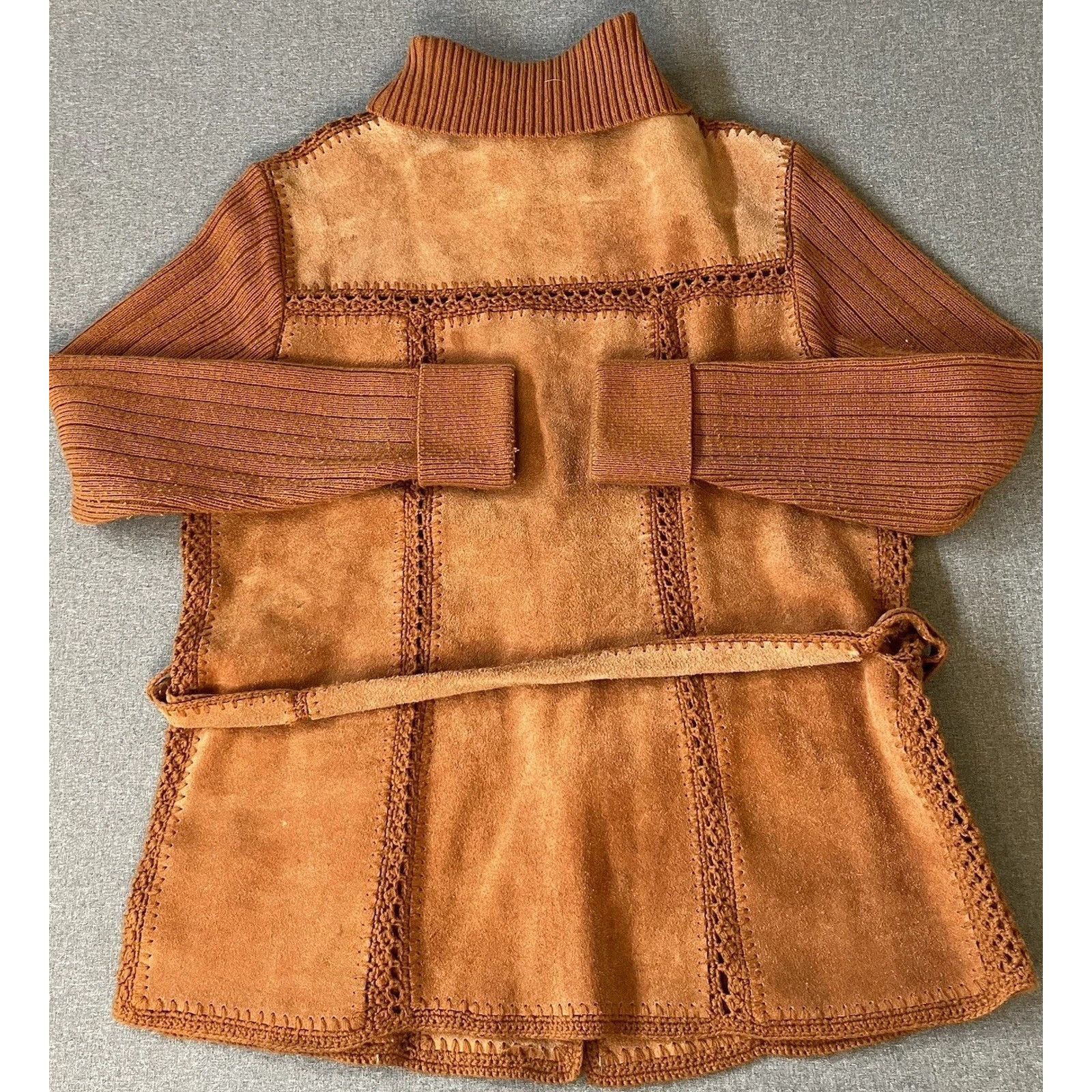 Other VINTAGE Large Cow Hide Leather Button Sweater Hippie Western Size L / US 10 / IT 46 - 2 Thumbnail