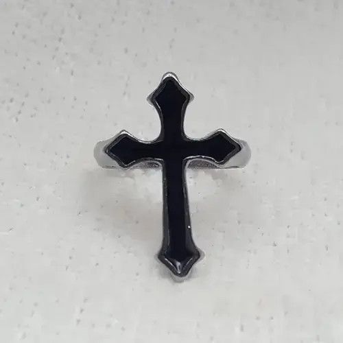 Other Silver Black Enamel Cross Ring Size - 9 - RGN -753 Size ONE SIZE - 4 Thumbnail